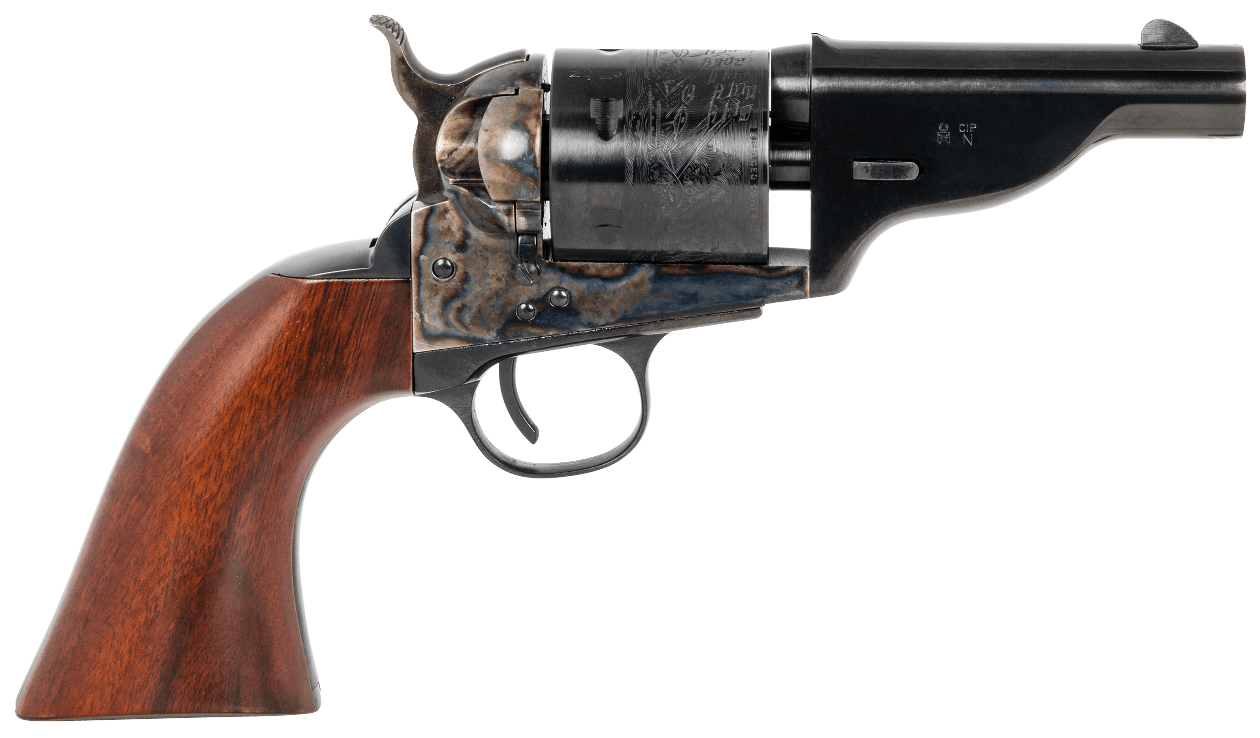 Taylors & Company 550957 The Hickok Open-Top 45 Colt (LC) Caliber with 3.50" Blued Finish Barrel, 6rd Capacity Blued Finish Cylinder, Color Case Hardened Finish Steel Frame & Walnut Army Size Grip