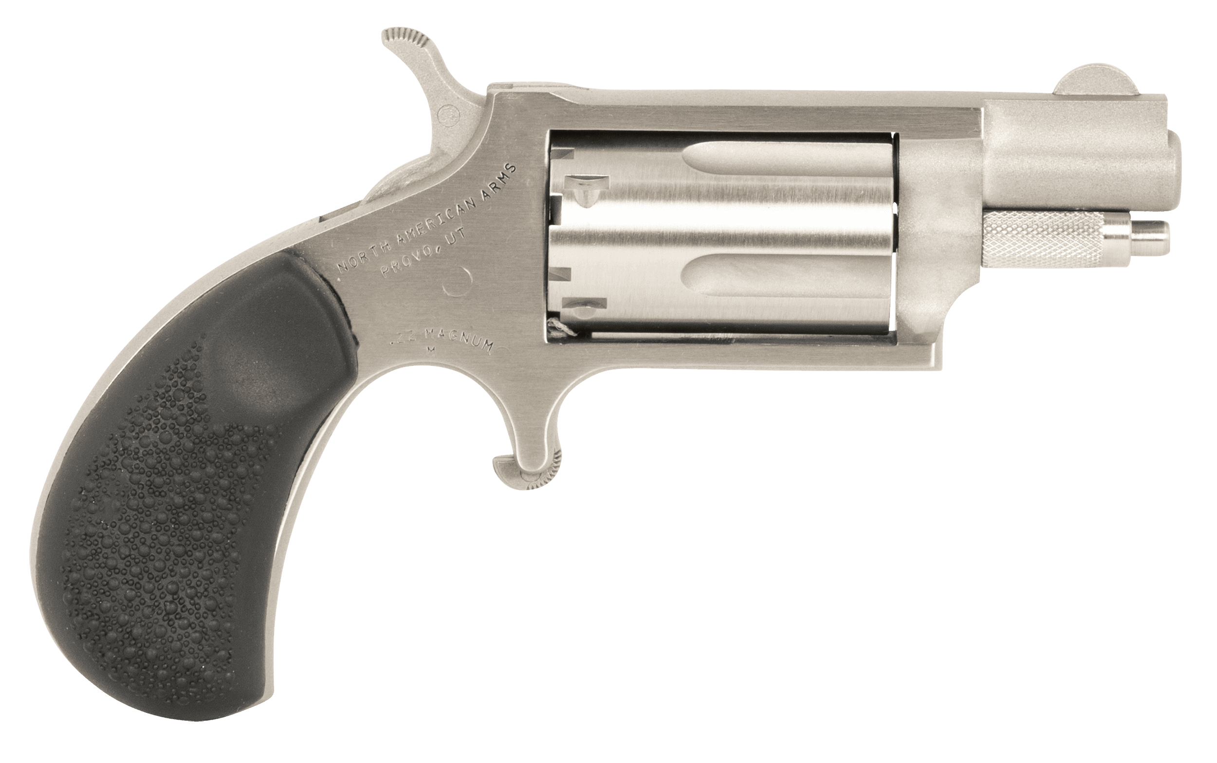 North American Arms 22MSGRCHSS Mini-Revolver Carry Combo 22 WMR 5 Shot 1.13" Barrel, Stainless Steel Barrel/Cylinder/Frame, Black Rubber Grip, Includes Exclusive Holster Package