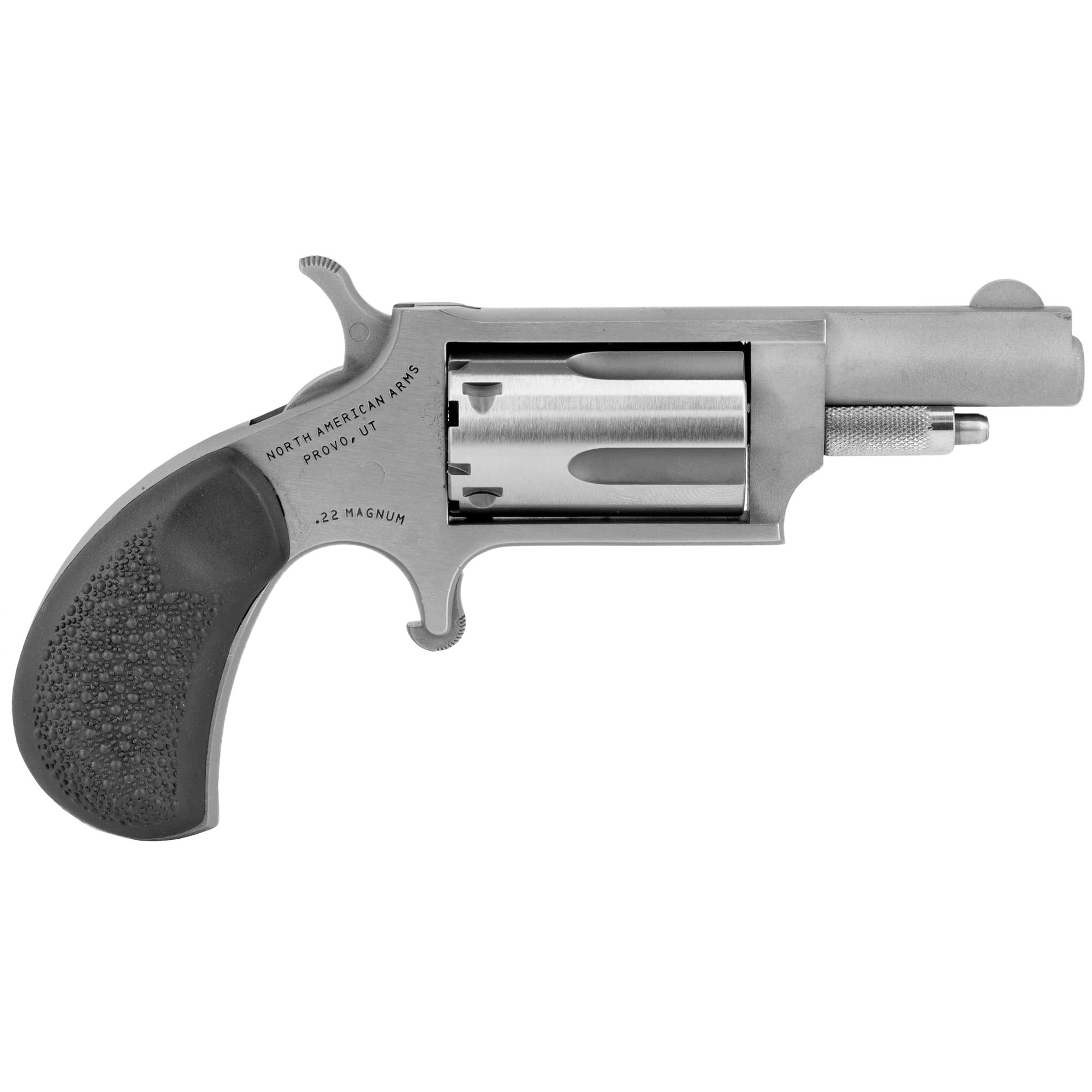 North American Arms 22MGRC Mini-Revolver  22 WMR 5rd 1.63" Barrel, Stainless Steel Barrel/Cylinder/Frame, Exclusive Black Pebbled Rubber Grip