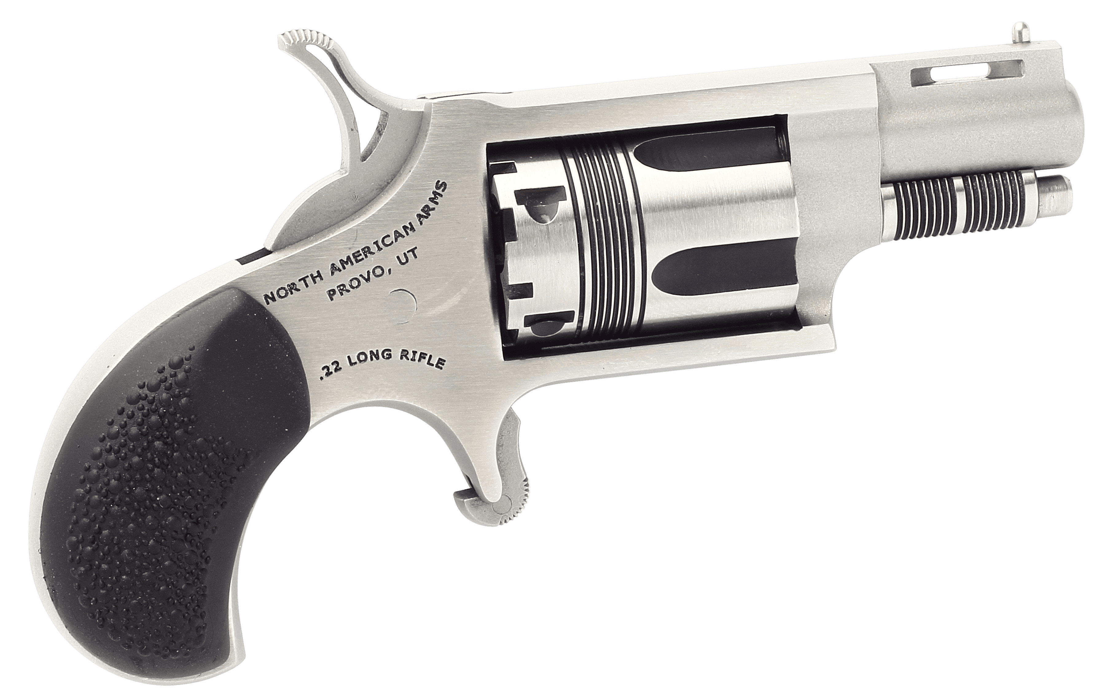 North American Arms 22LRTW Wasp  22 LR 5rd rd 1.13" Stainless Vent Rib Steel Barrel, Matte Stainless Steel Frame, Stainless Cylinder, Exclusive Black Pebbled Rubber Grips