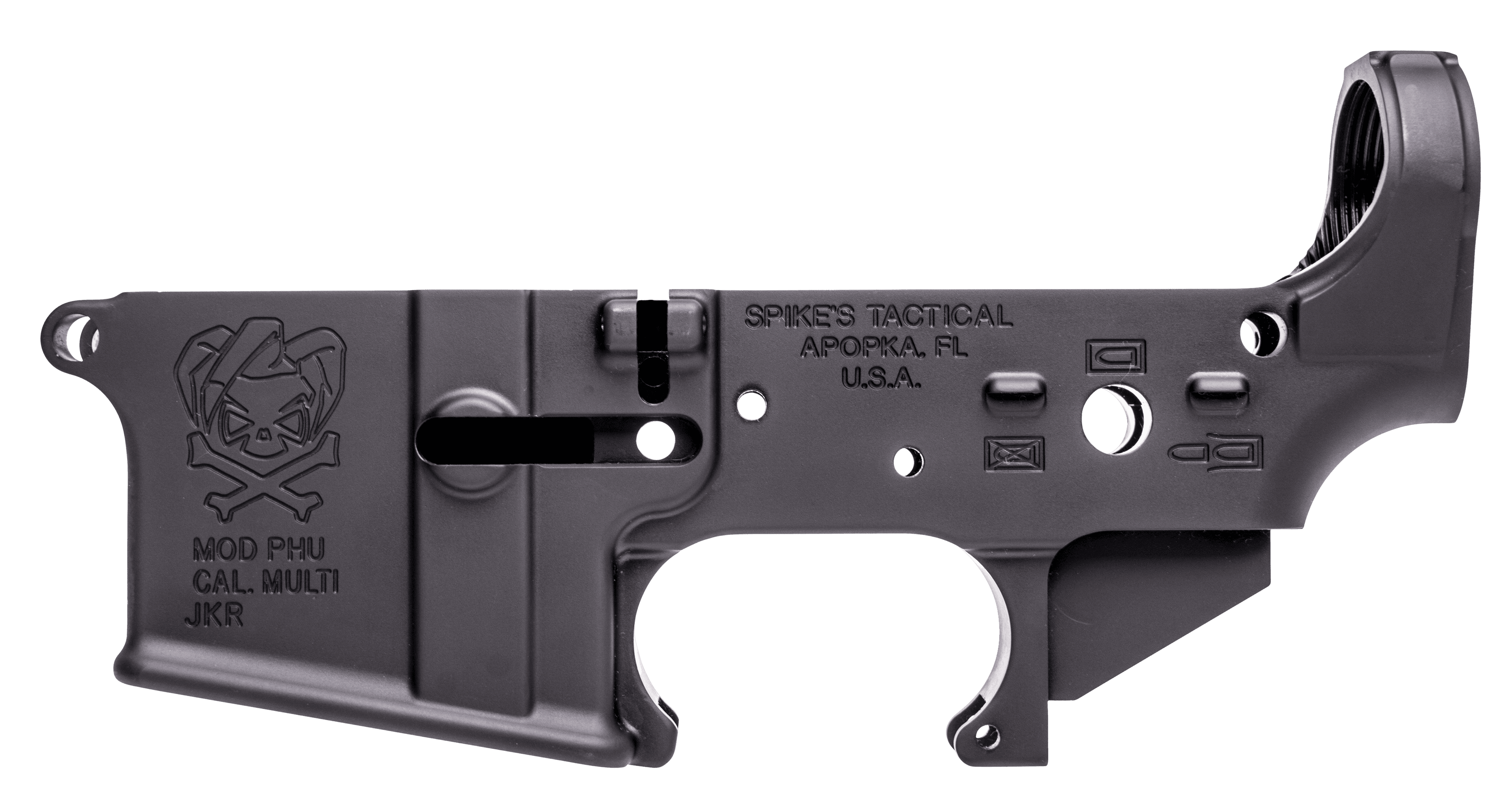 Spikes STLS024 PHU Joker Stripped Lower Receiver Multi-Caliber 7075-T6 Aluminum Black Anodized for AR-15