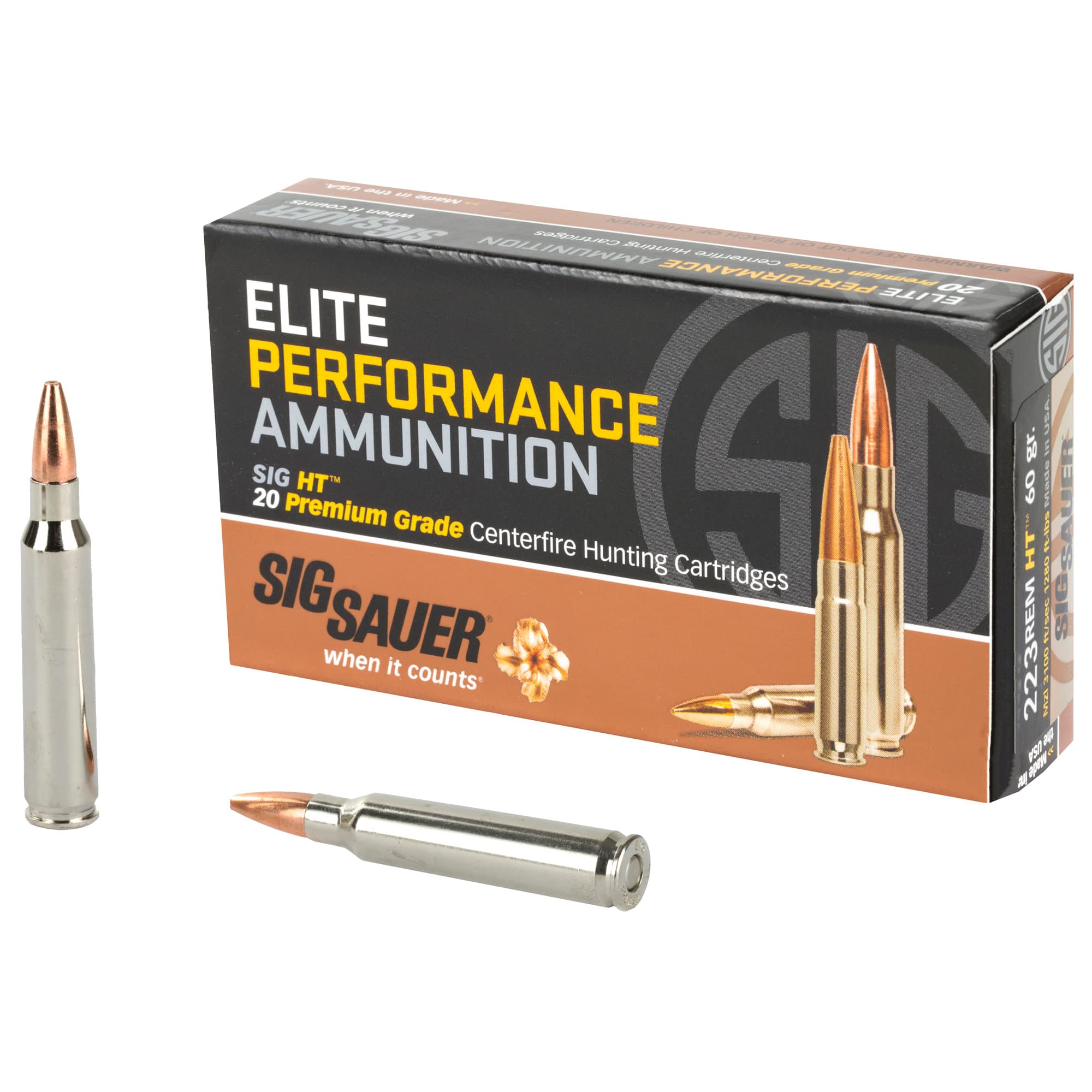 Sig Sauer E223H120 Elite Copper Hunting  223Rem 60gr Copper Solid 20 Per Box/10 Case