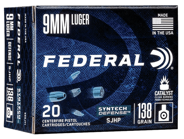 Federal Syntech Defense 9mm Luger Semi-Jacketed Hollow Point 138 Grain 20 Rounds