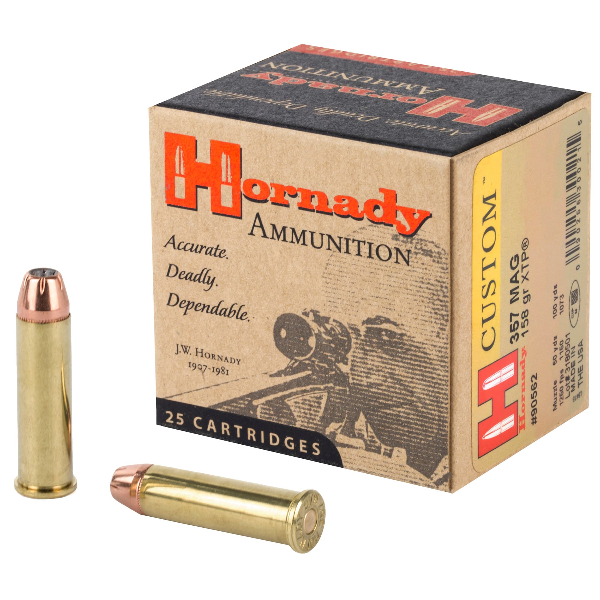 Hornady Custom Pistol Ammo 357 Mag 158 gr. XTP Jacket Hollow Point 25 rd.