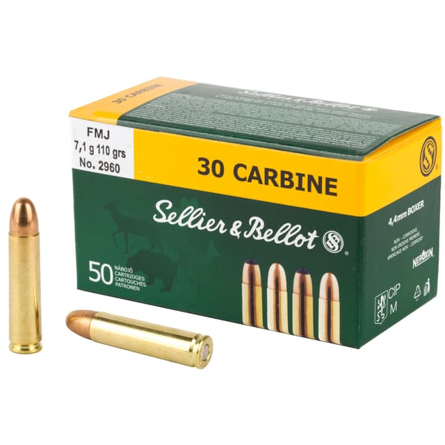 Sellier & Bellot Rifle Ammunition 30 Carbine Full Metal Jacket 110 Grain 50 Rounds