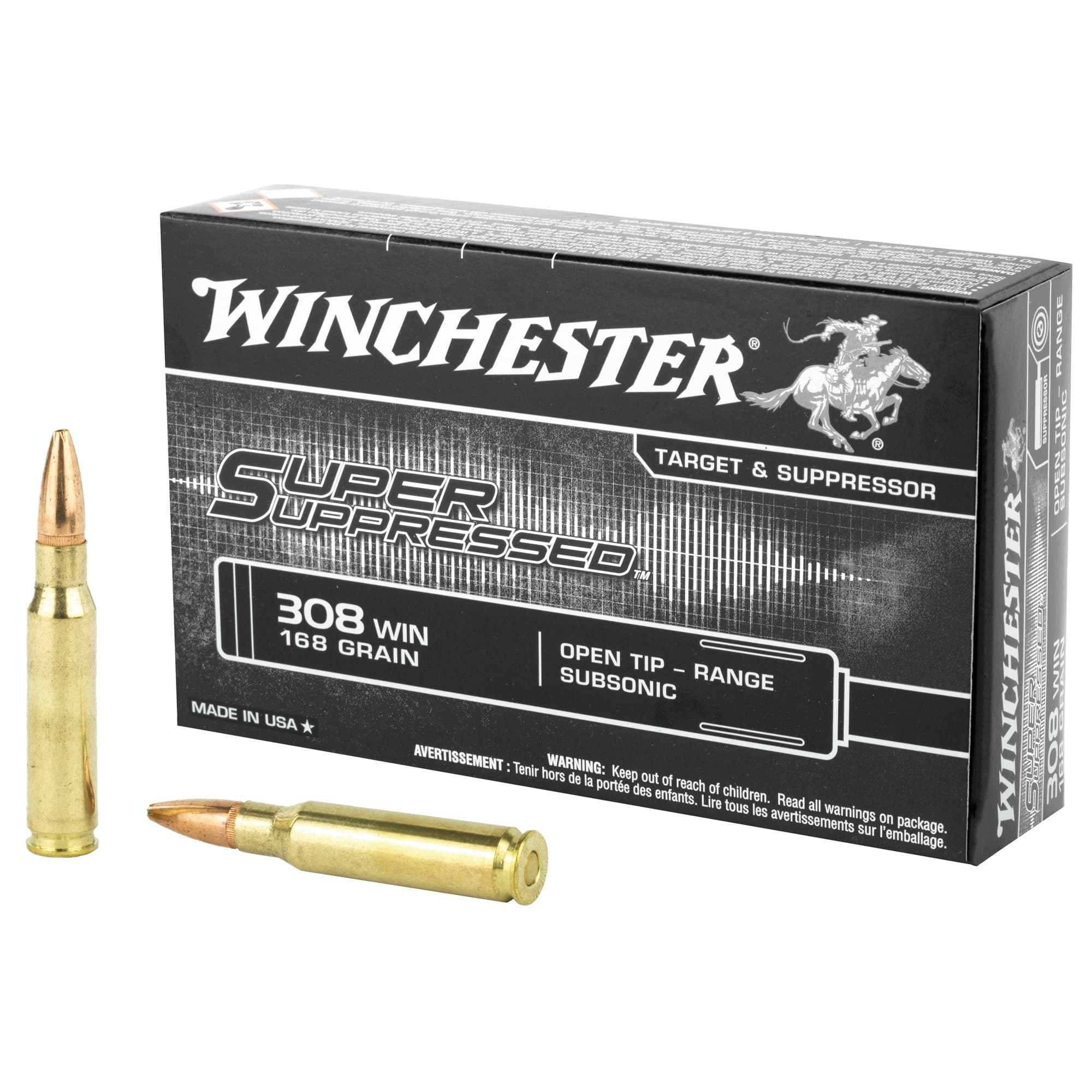 Winchester Super Suppressed 308 Winchester Open Tip Range 168 Grain 20 Rounds