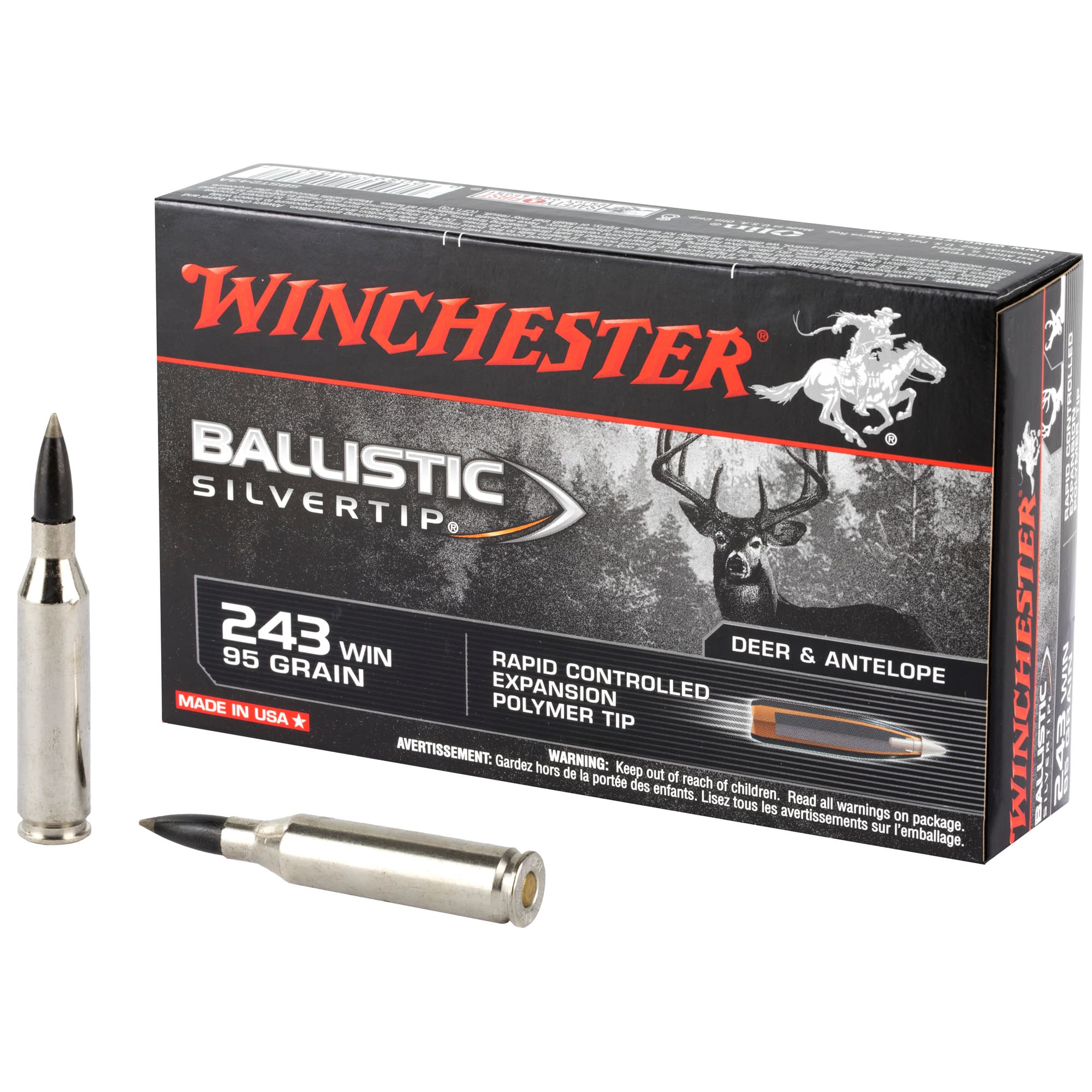 Winchester Ballistic Silvertip 243 Winchester Polymer Tip 95 Grain 20 Rounds