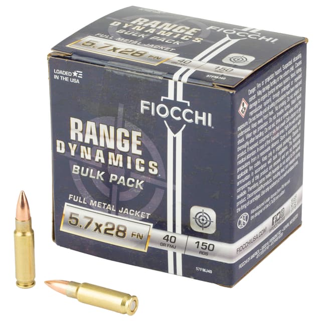 Fiocchi 57FMJ40 5.7x28mm Full Metal Jacket 40 Grain 150 Rounds