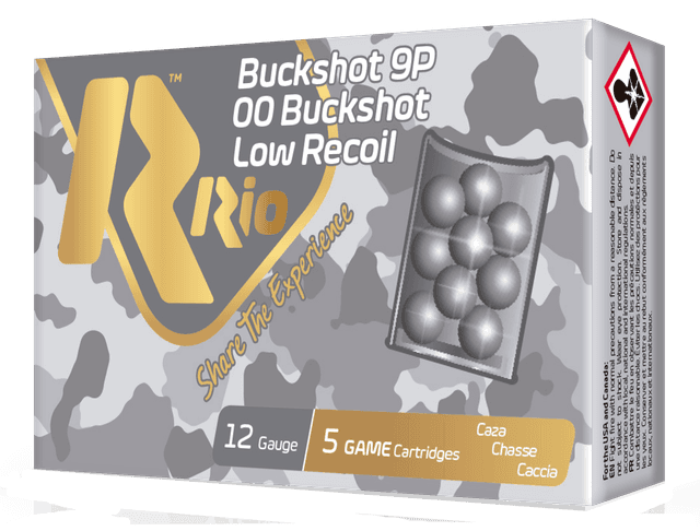 Rio Ammunition RBLR129 Royal Buck Low Recoil 12Gauge 2.75" 9Pellets 00Buck Shot 5 Rounds