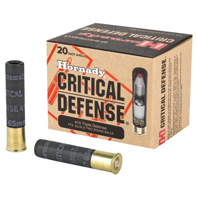 Hornady Critical Defense FTX Slug Pistol Ammo 410 ga. 2.5 in. 2 Round Balls/1 Slug Shot 20 rd.