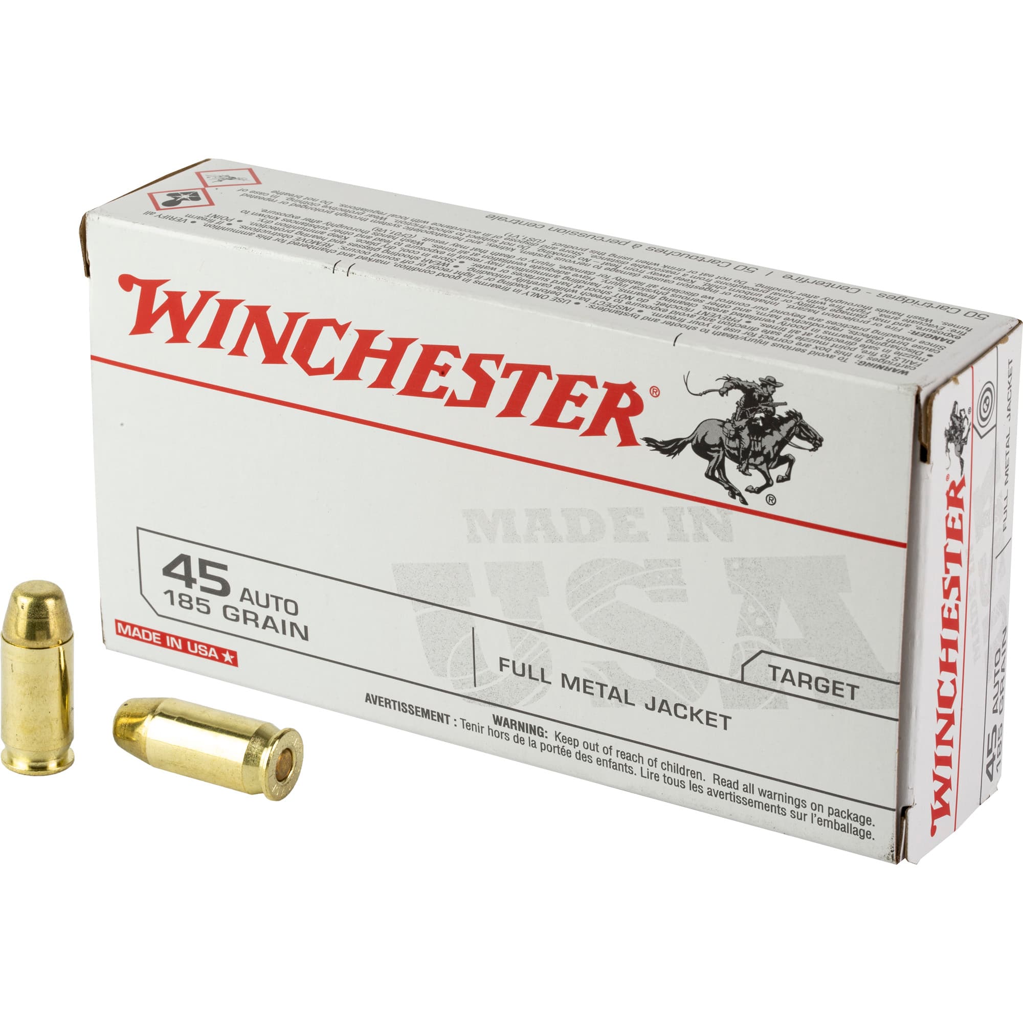 Winchester, Usa Pistol, 45 Acp, Full Metal Jacket Flat Nose, 185 Grain, 50 Rounds