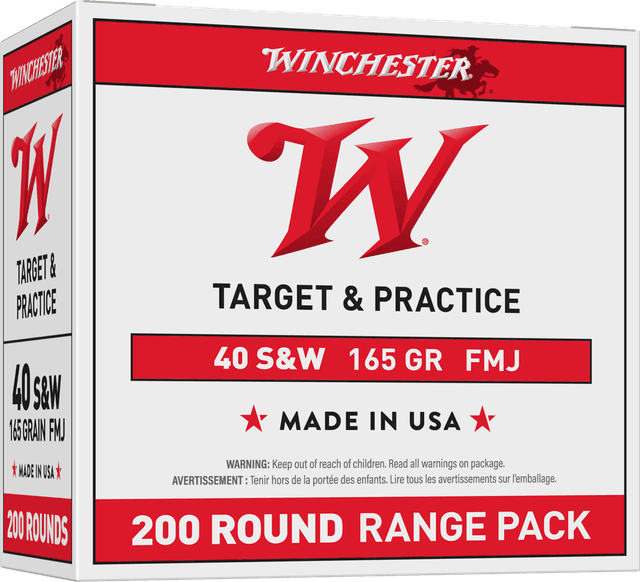 Winchester USA40W 40 S&W Full Metal Jacket 165 Grain 200 Rounds