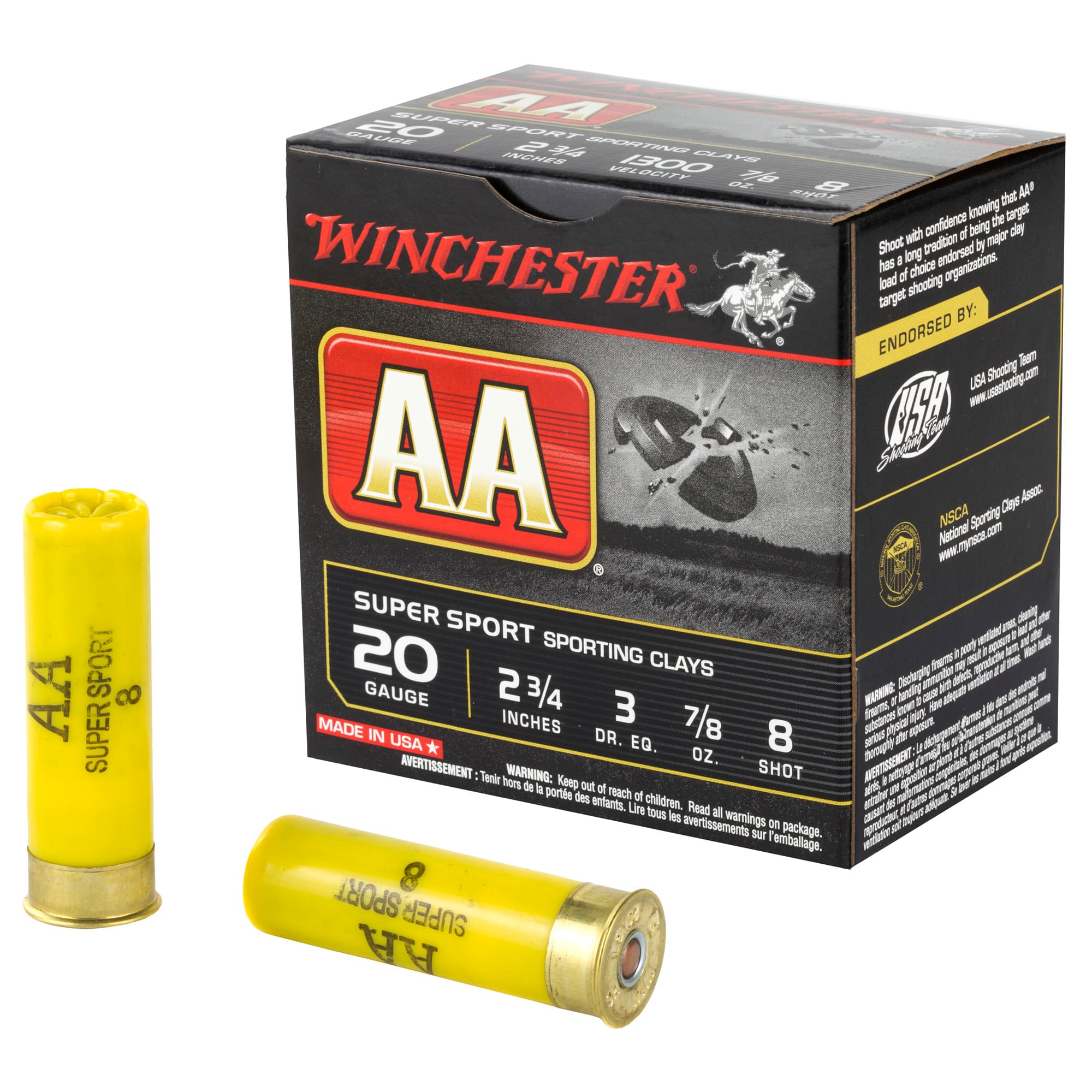 Winchester, AA Sporting Clays Load, 20 Gauge, Lead Shot, 7/8 Ounce, 25 Rounds
