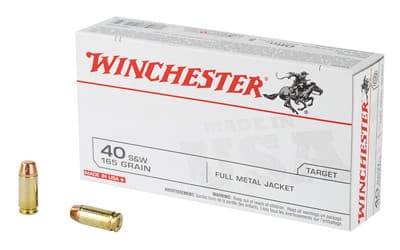 Winchester Usa 40 Smith and Wesson Metal Jacket Flat Nose 165 Grain 50 Rounds