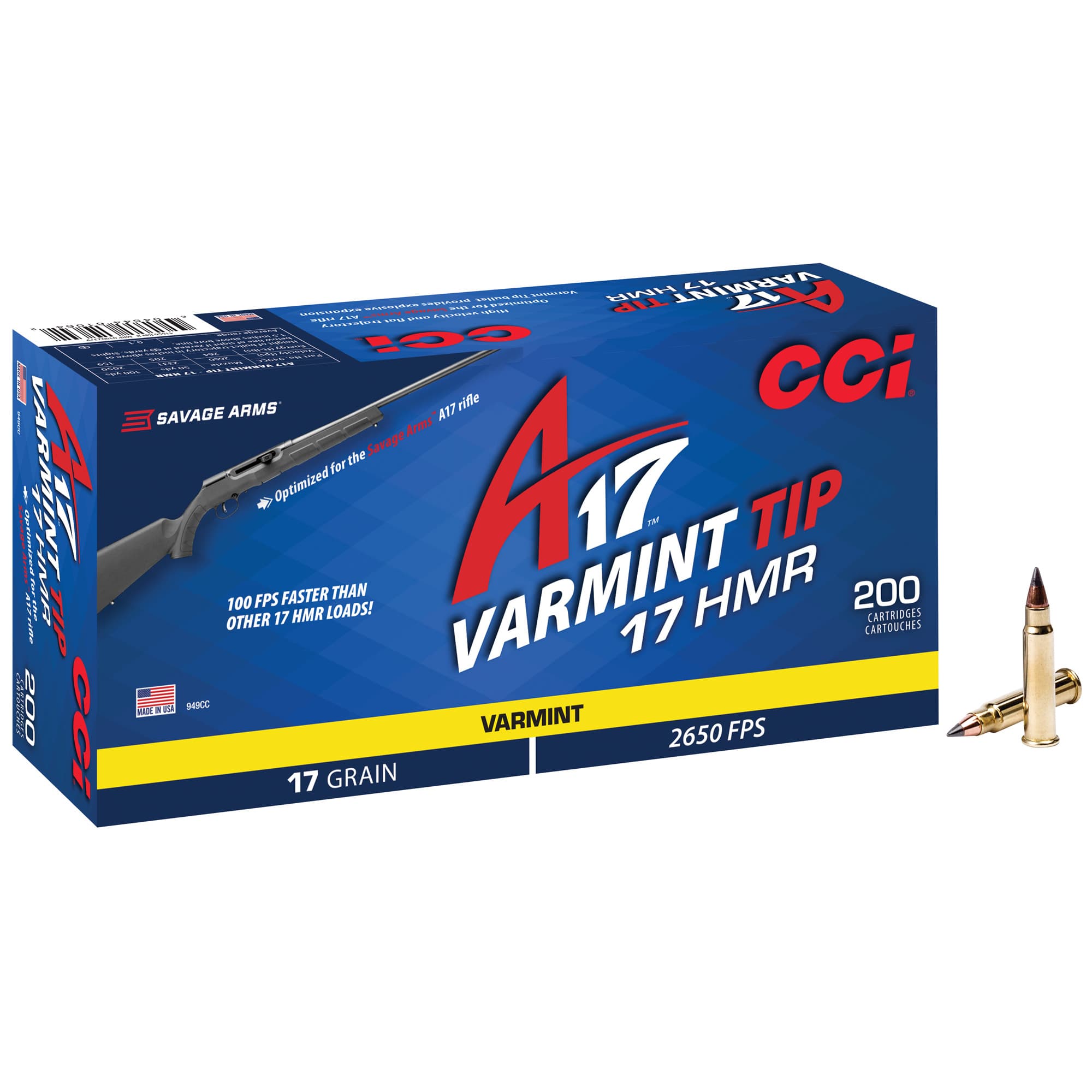 CCI Varmint Rimfire Ammo 17 HMR Varmint Tipped 17 Grain 200 Rounds