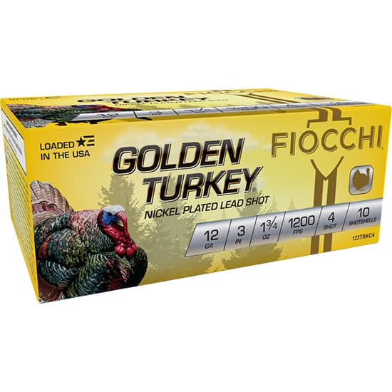 Fiocchi Golden Turkey 12 Gauge Nickel Plated Lead Shot 1 3/4 Ounce 4 Shot 10 Rounds