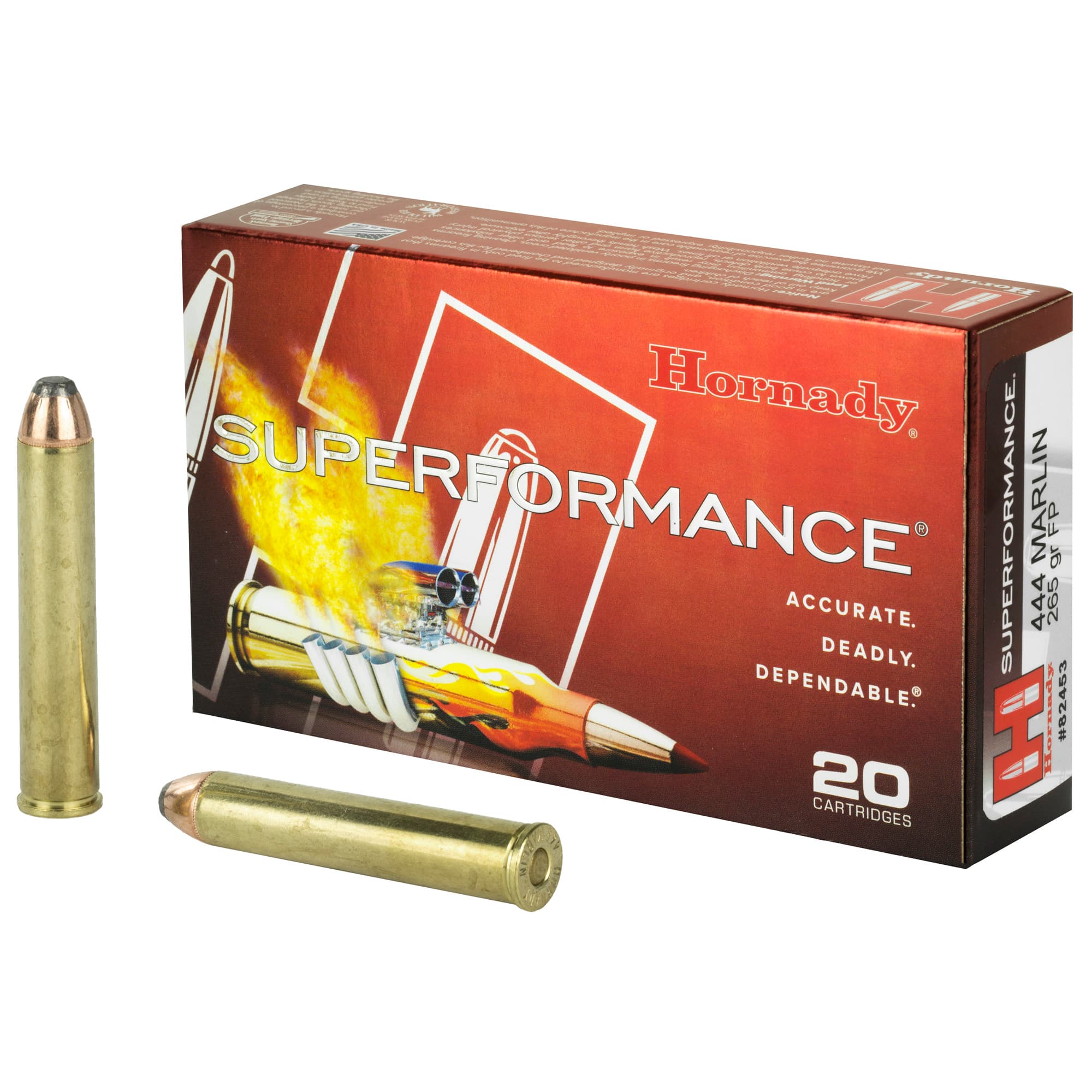 Hornady, Superformance, 444 Marlin, InterLock Flat Point, 265 Grain, 20 Rounds