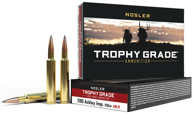 Nosler Trophy Grade Long Range 280 Ackley Improved Accubond LR Spitzer 150 Grain 20 Rounds