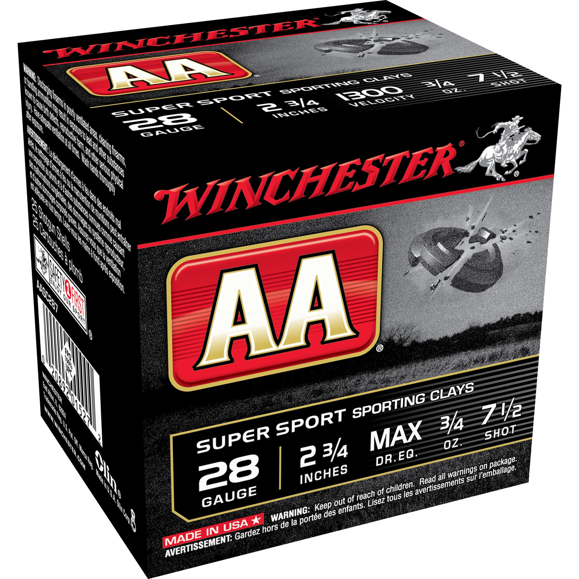 Winchester AA Sporting Clays Load 28 Gauge Lead 3/4 oz 25 Rounds