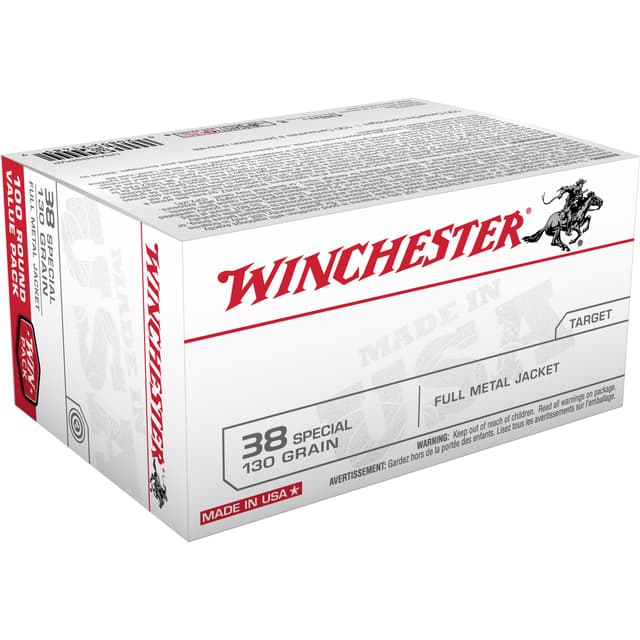 Winchester USA Pistol .38 Special Full Metal Jacket 130 Grain 100 Rounds