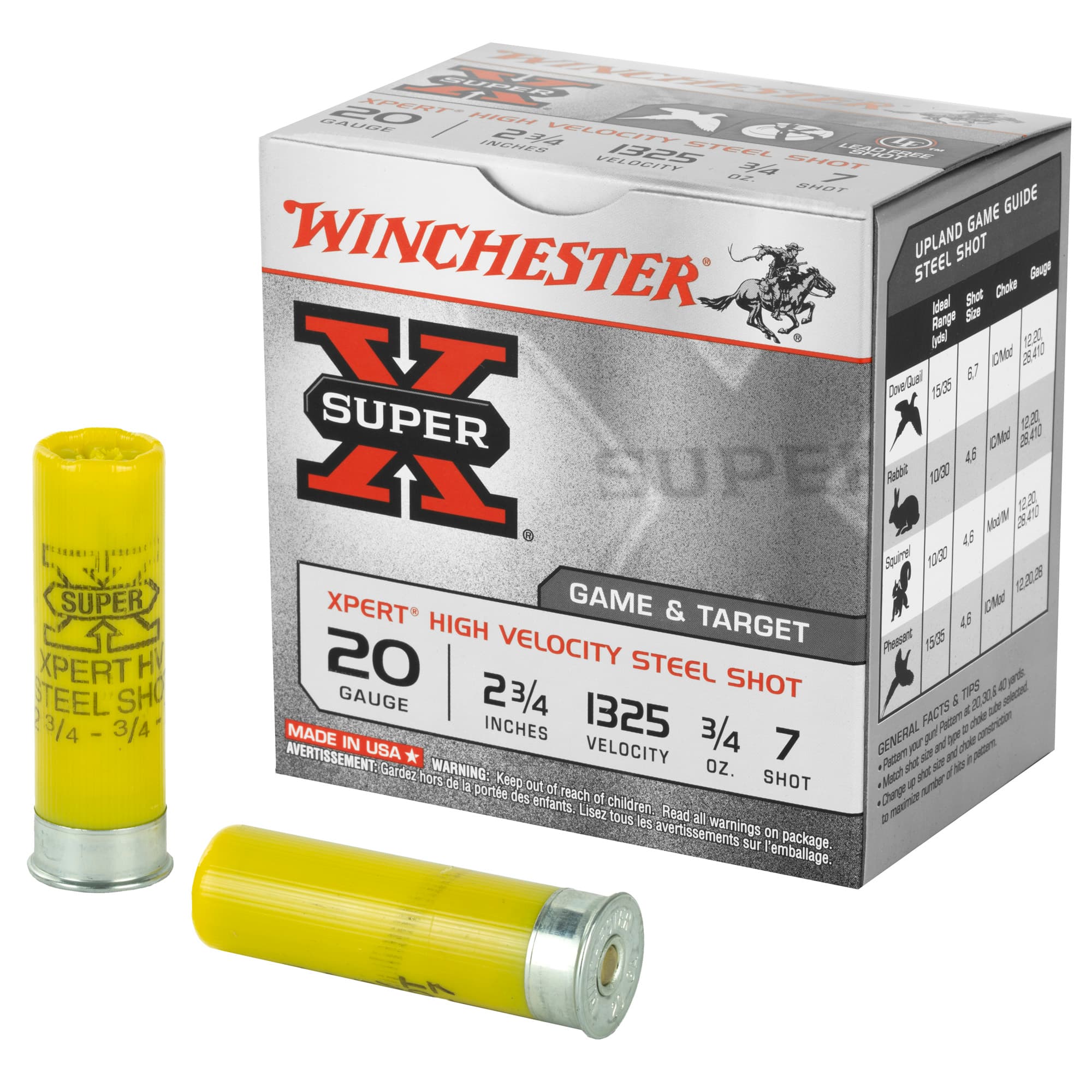 Winchester Super Xpert Hi Velocity Steel 20 Gauge 3/4 oz Steel Shot 7 25 Rounds