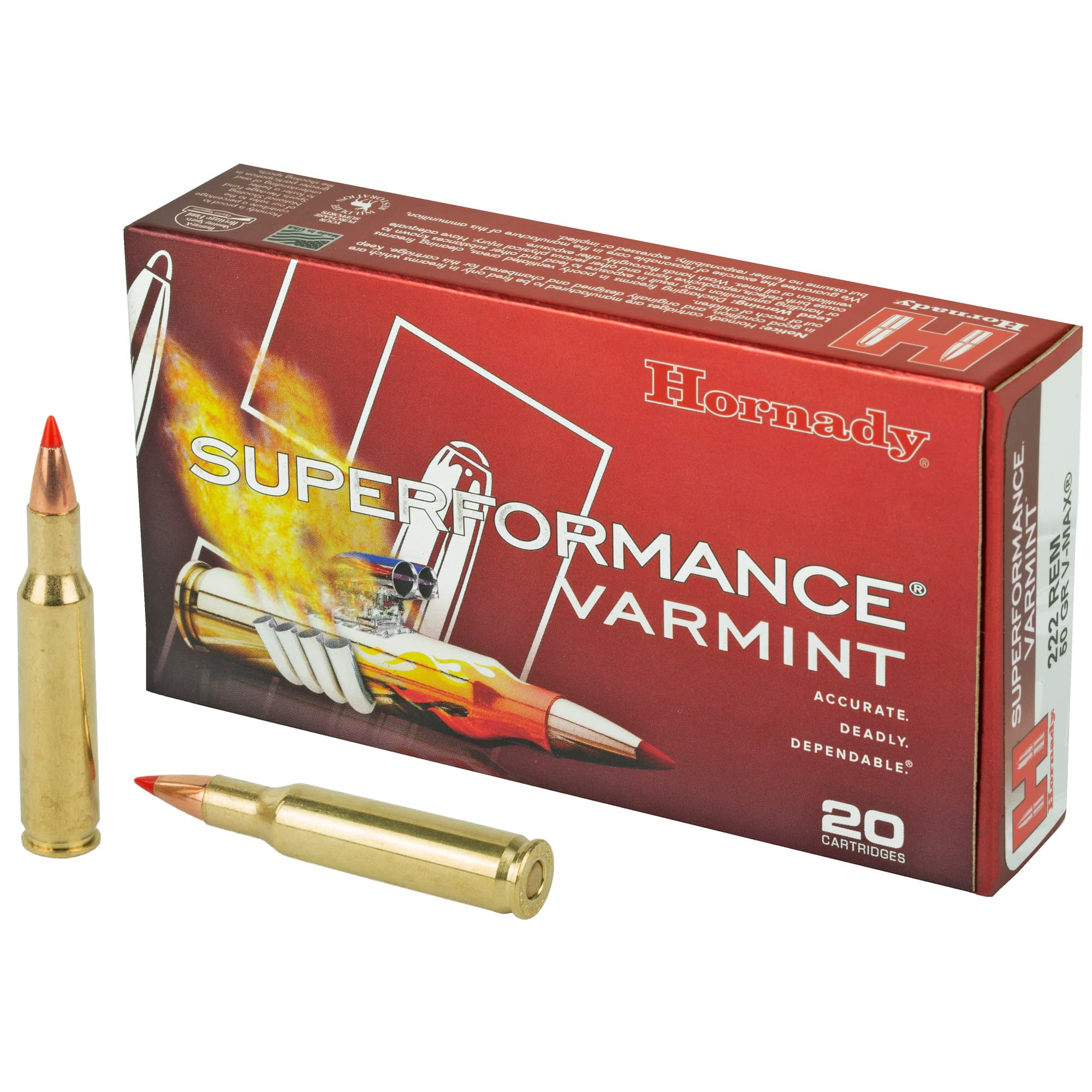 Hornady Superformance Varmint Rifle Ammo 222 Rem 50 gr. V-Max 20 rd.