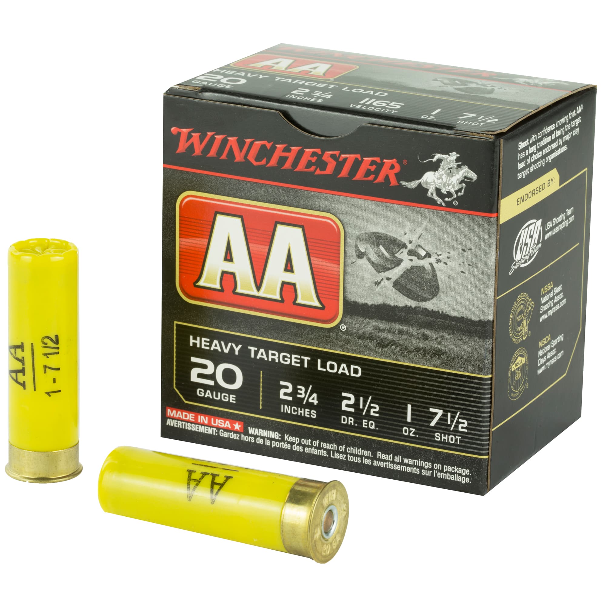 Winchester AA Heavy Target Load 20 Gauge Lead 1 oz 7.5 Shot 25 Rounds
