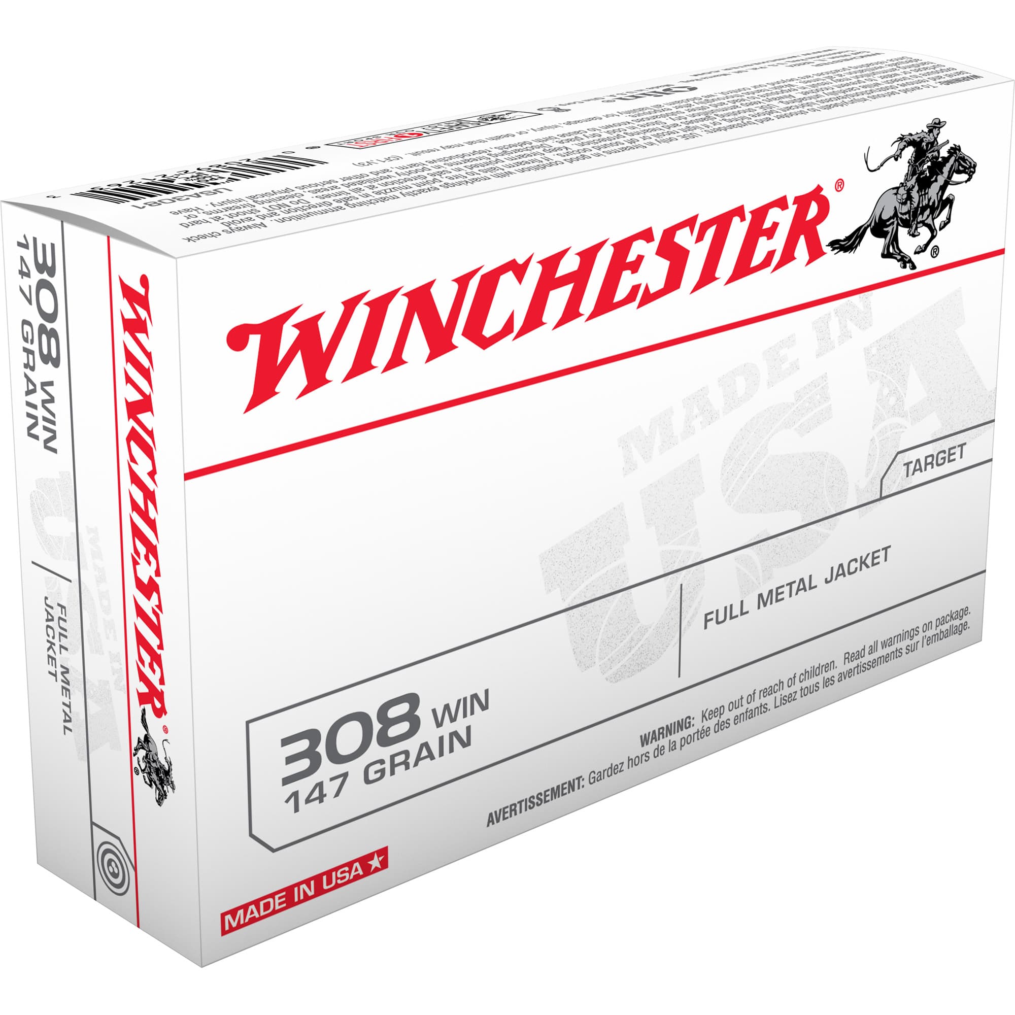 Winchester Usa .308 Winchester Full Metal Jacket Boat Tail 147 Grain 20 Rounds