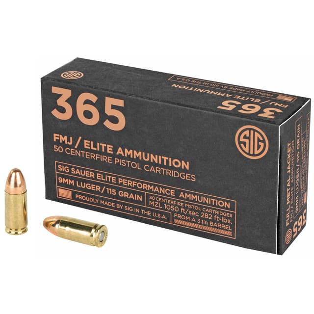 Sig Sauer Elite Ball 365 9mm Luger Full Metal Jacket 115 Grain 50 Rounds