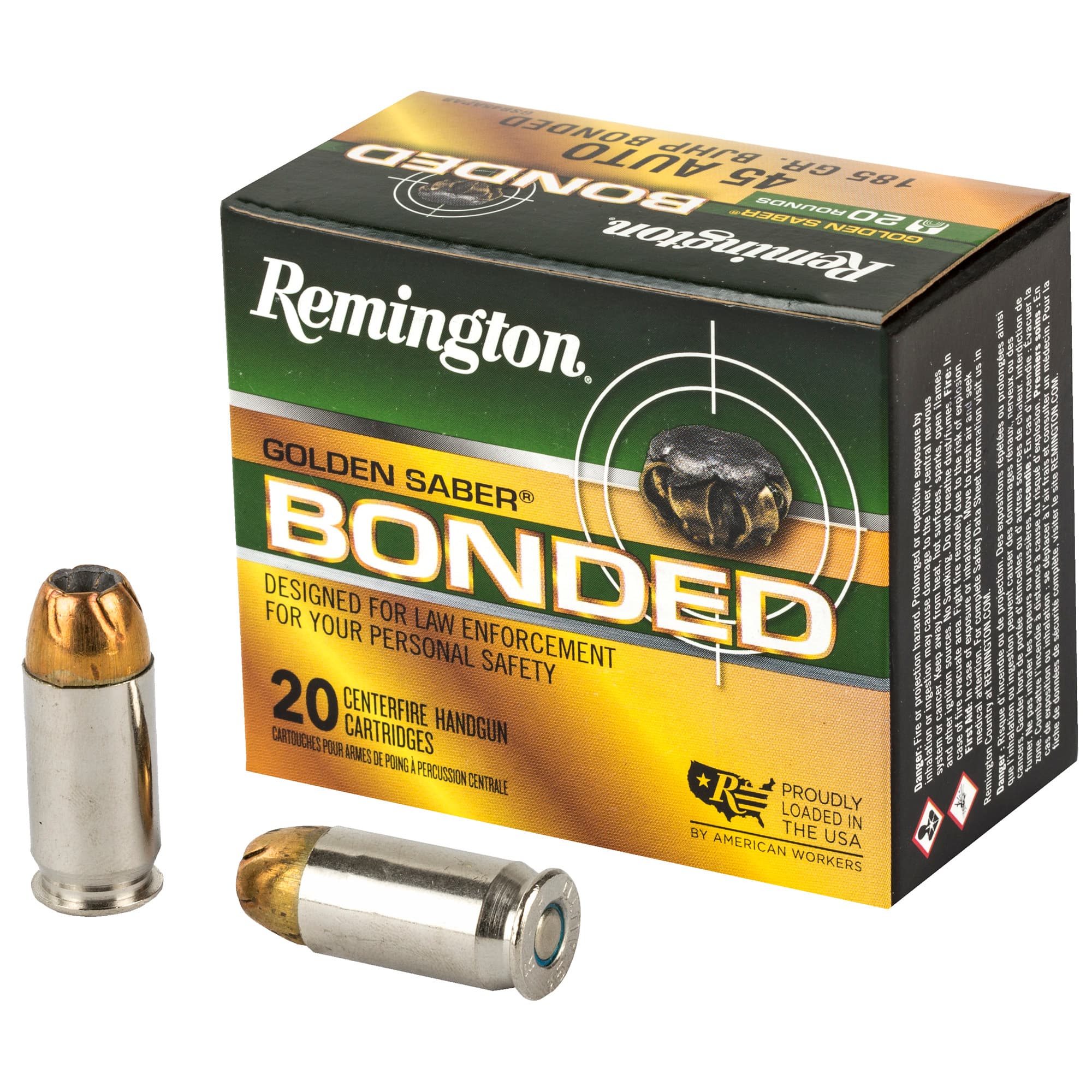 Remington Golden Saber 45 ACP Brass Jacketed Hollow Point 185 Grain 20 Rounds