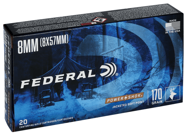 Federal Power-Shok 8mm Mauser Jacketed Soft Point 170 Grain 20 Rounds