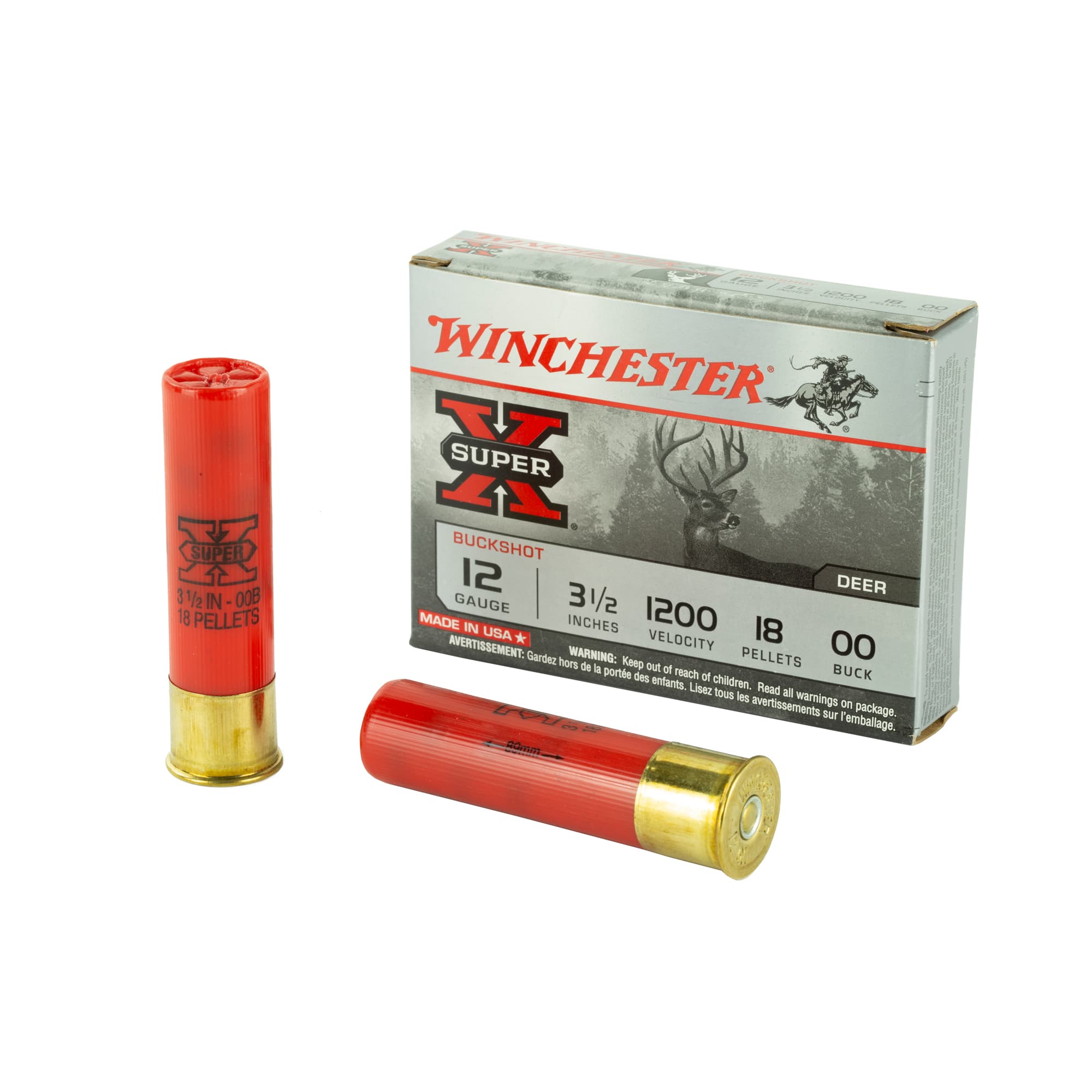 Winchester Super X 12 Gauge 00 Buck Buffered 18 Pellets 5 Rounds