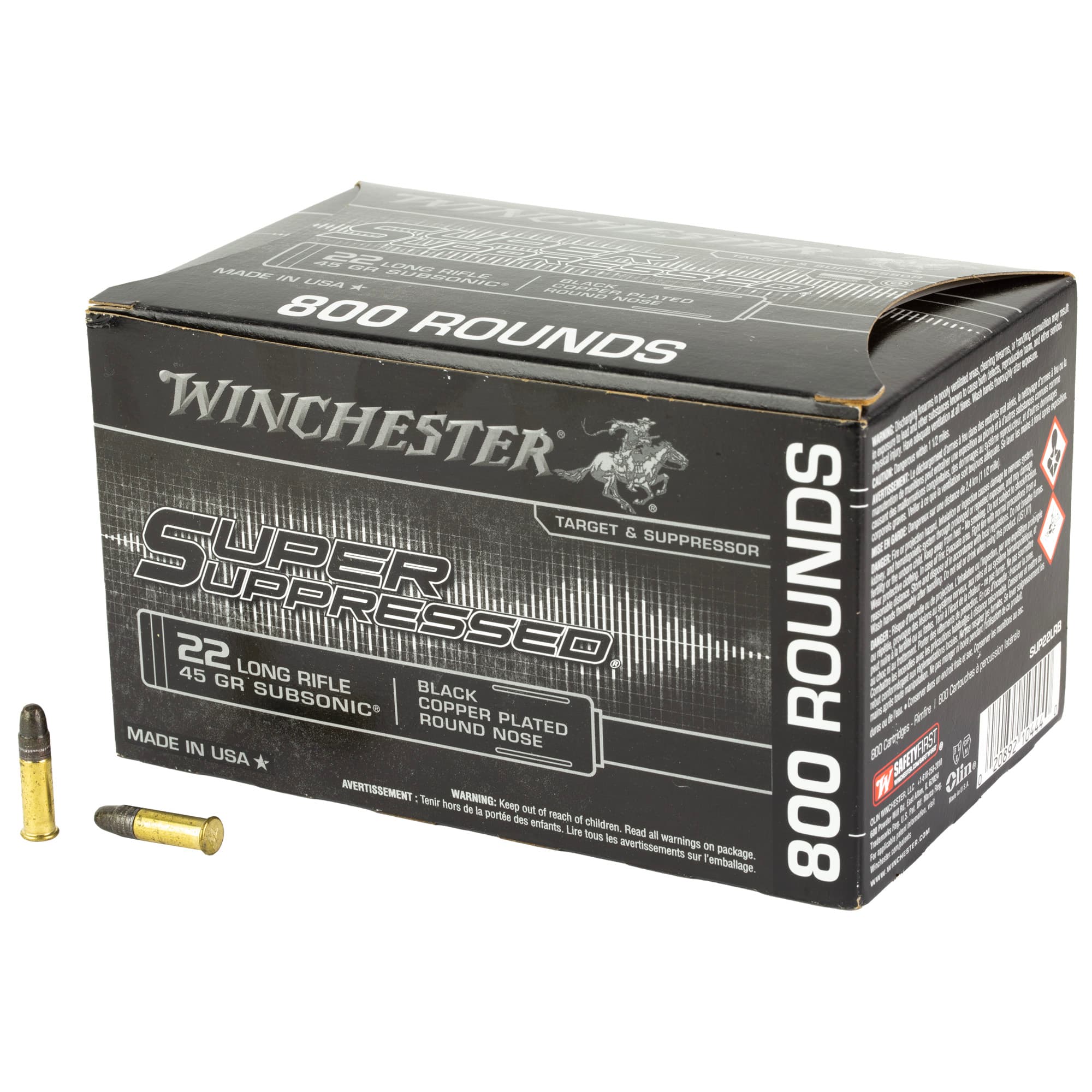 Winchester,Super Suppressed,22 Long Rifle,Copper Plated Nose,45 Grain,800 Rounds