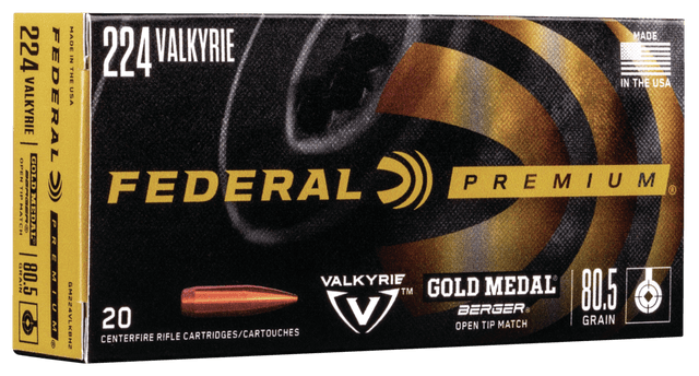 Federal Gold Medal 224 Valkyrie Berger Open Tip Match 80.5 Grain 20 Rounds