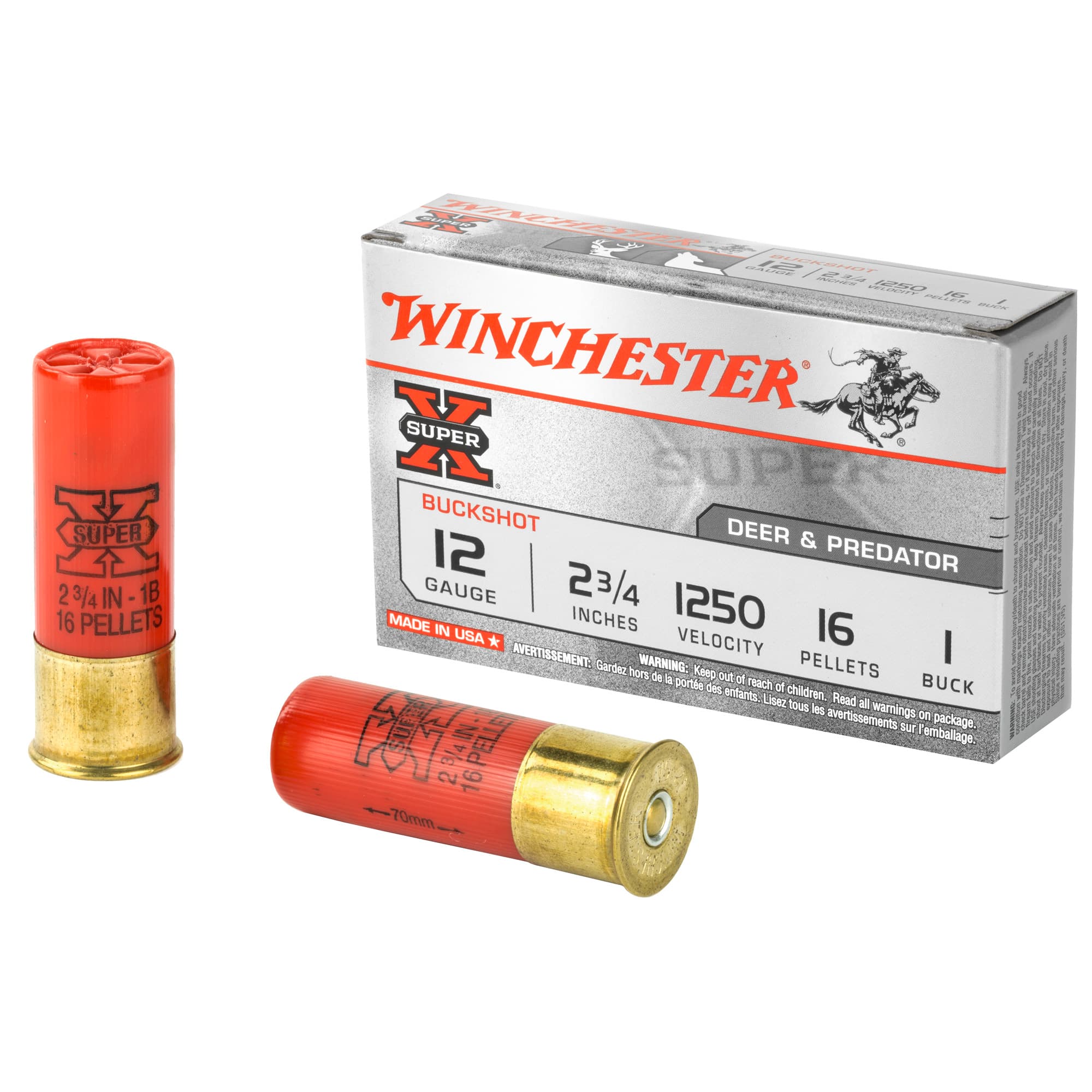 Winchester Super-X Buffered Shot 12 ga. 2.75 in 16 Pellets 1 Buck 5 rd.