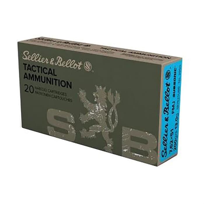 Sellier & Bellot SB762SUBB Rifle 308Win 200gr Full Metal Jacket Subsonic 20 Rounds