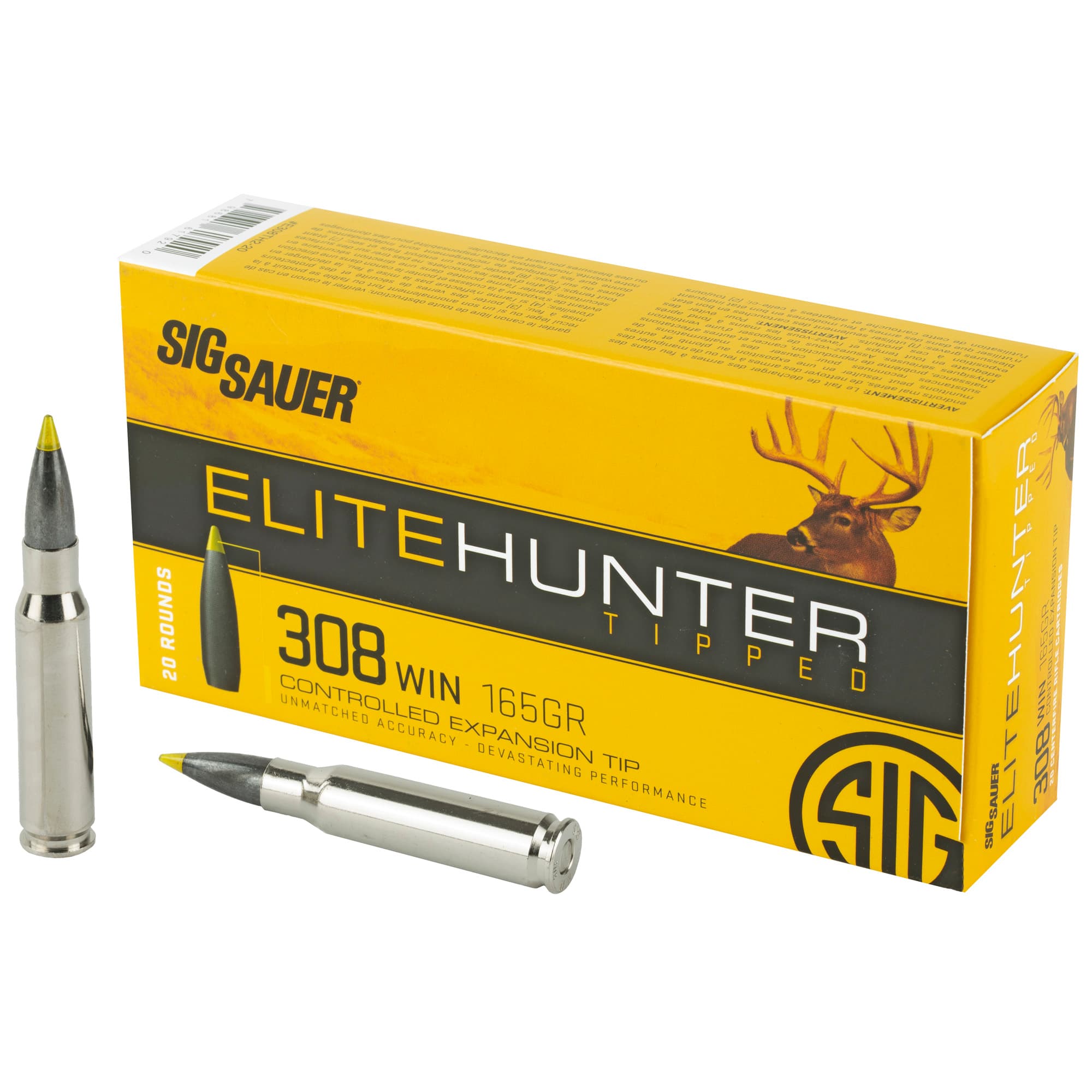 Sig Sauer E308TH220 Elite Hunter Tipped  308Win 165gr Controlled Expansion Tip 20 Per Box/10 Case