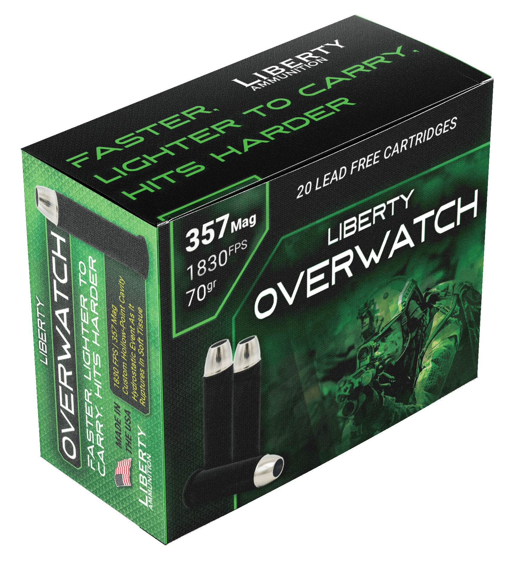 Liberty Ammunition LAOW357701830 OverWatch  357Mag 70gr Open Cavity Design 20 Rounds