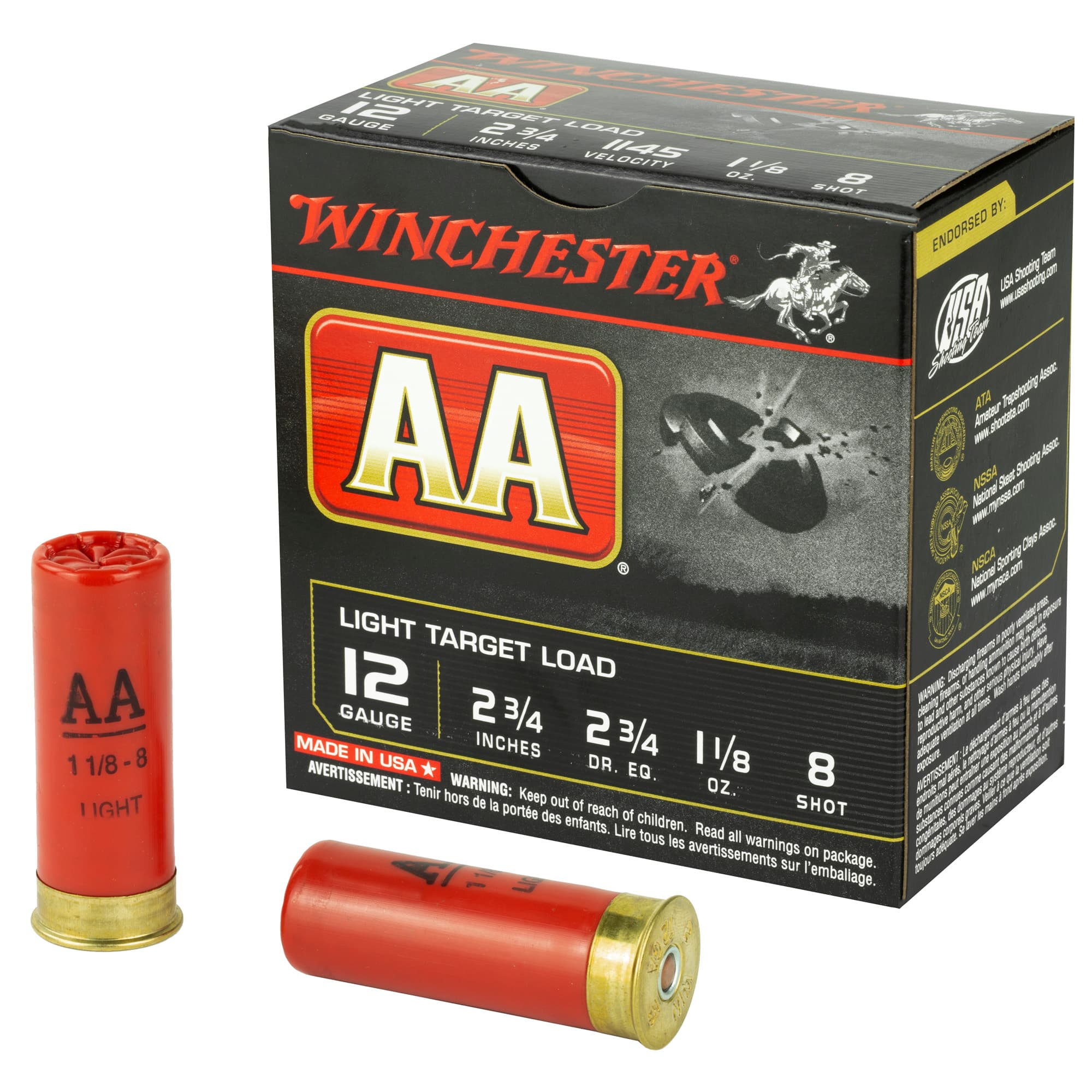 Winchester, Aa Light Target Load, 12 Gauge, Lead Shot, 1 1/8 oz, 25 Rounds