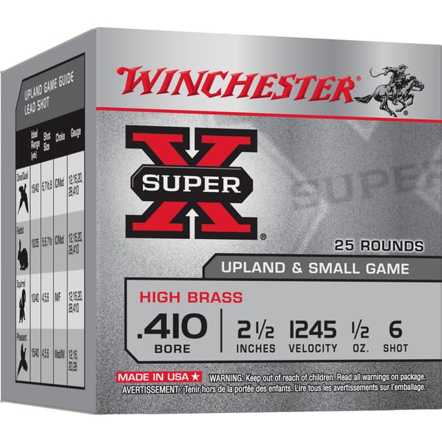 Winchester, Super-X High Brass Heavy Game Load, 410 Bore, Lead, One Half Ounce, 25 Rounds