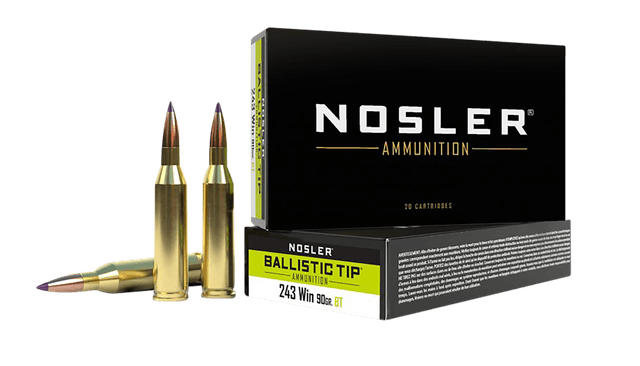 Nosler, Ballistic Tip, 243 Winchester, Soft Point, 90 Grain, 20 Rounds
