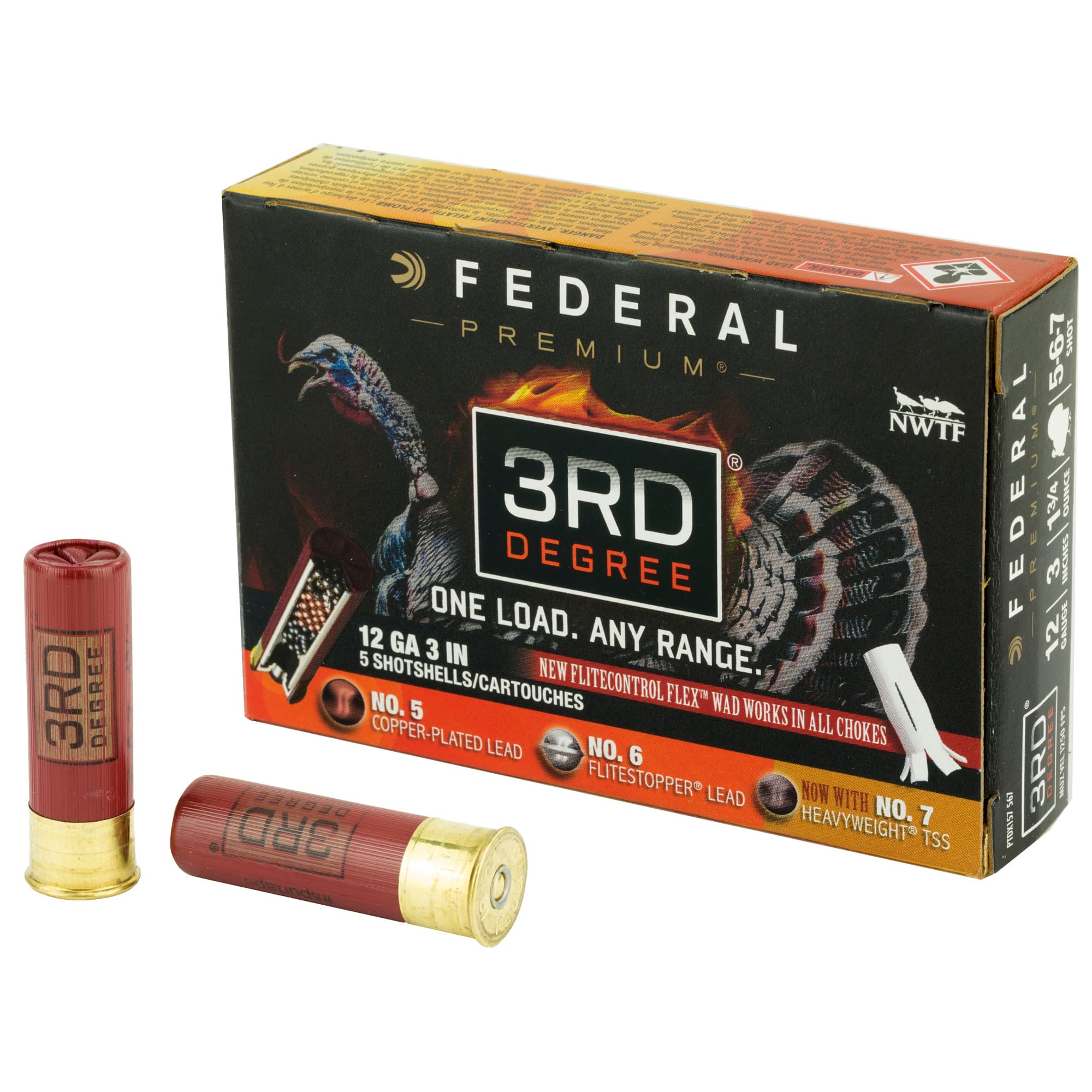 Federal, Turkey Third Degree, 12 Gauge, Three Stage Payload copper-plated No 5 lead No 6 FLITESTOPPER lead No 7 HEAVYWEIGHT TSS, 1 3/4 oz, 5 Rounds
