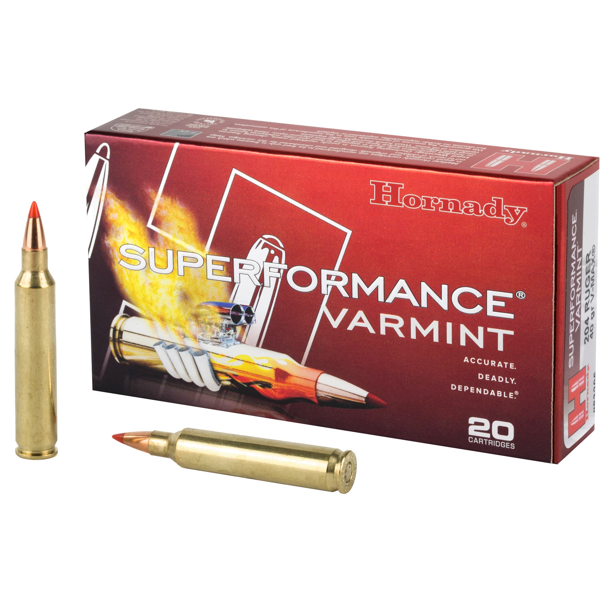 Hornady, Superformance Varmint, 204 Ruger, V-Max, 40 Grain, 20 Rounds