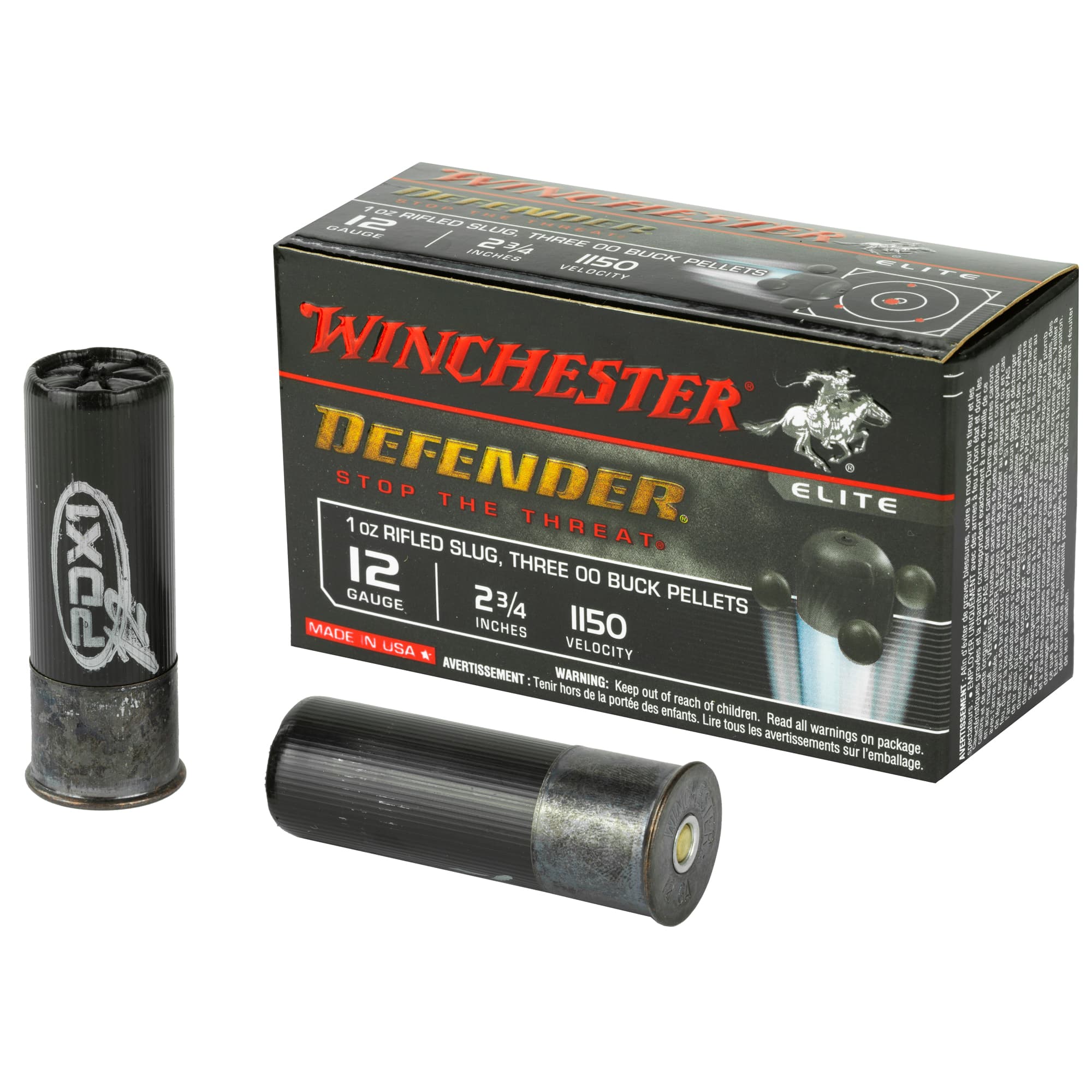 Winchester Defender Load 12 Gauge Slug 1 Ounce and 00 Buck 10 Rounds