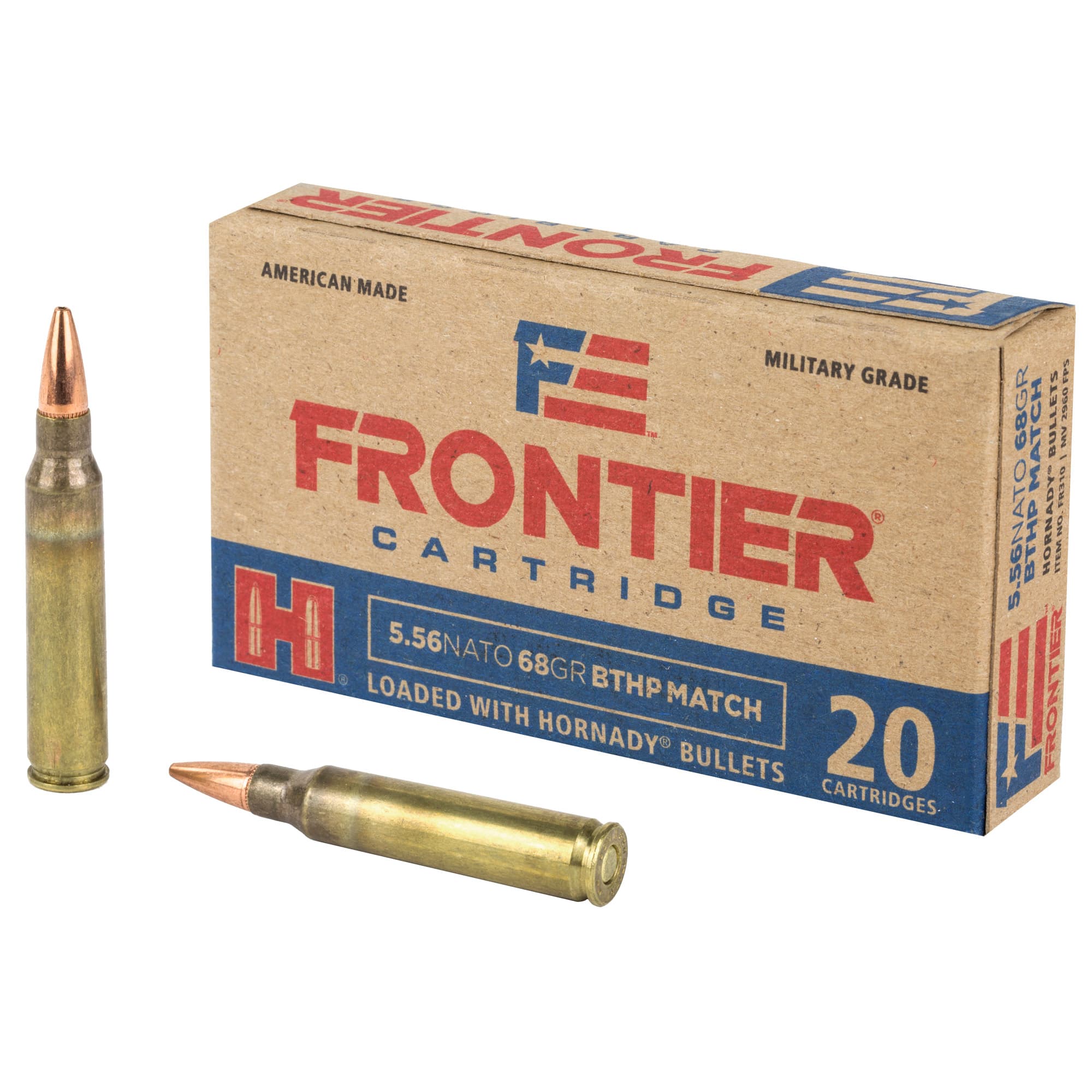 Hornady Frontier Rifle 5.56x45mm NATO Hollow Point Boat Tail 68 Grain 20 Rounds