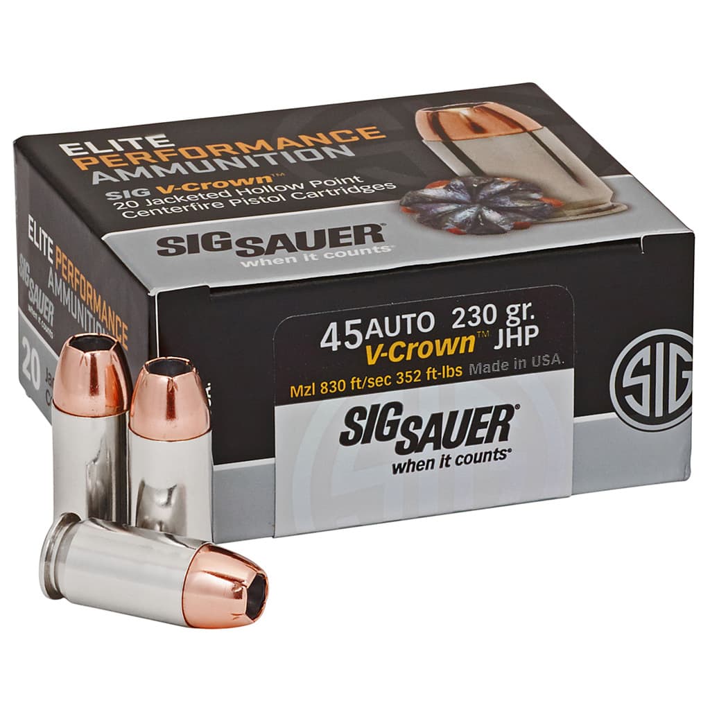 Sig Sauer Elite V-Crown 45 ACP Jacketed Hollow Point 230 Grain 20 Rounds