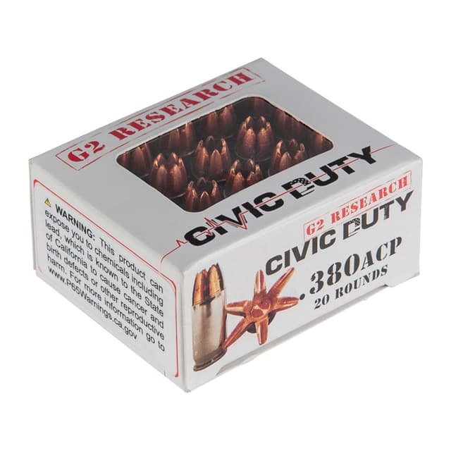 G2 Research G00621 Civic Duty  380ACP 64gr Copper Expansion Projectile 20 Rounds