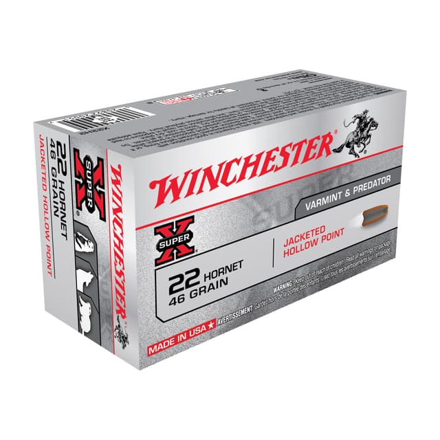 Winchester, Super-X, 22 Hornet, Jacketed Hollow Point, 46 Grain, 50 Rounds
