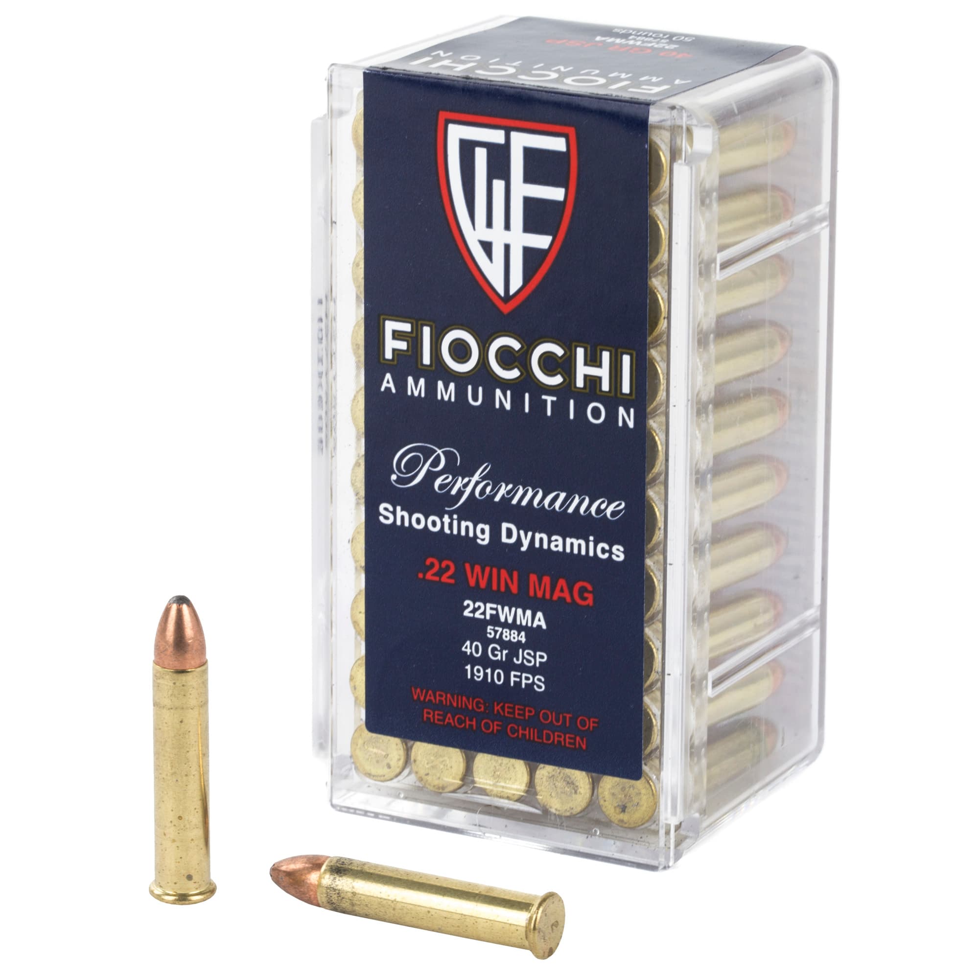 Fiocchi 22 Winchester Magnum Rimfire Jacketed Soft Point 40 Grain 50 Rounds
