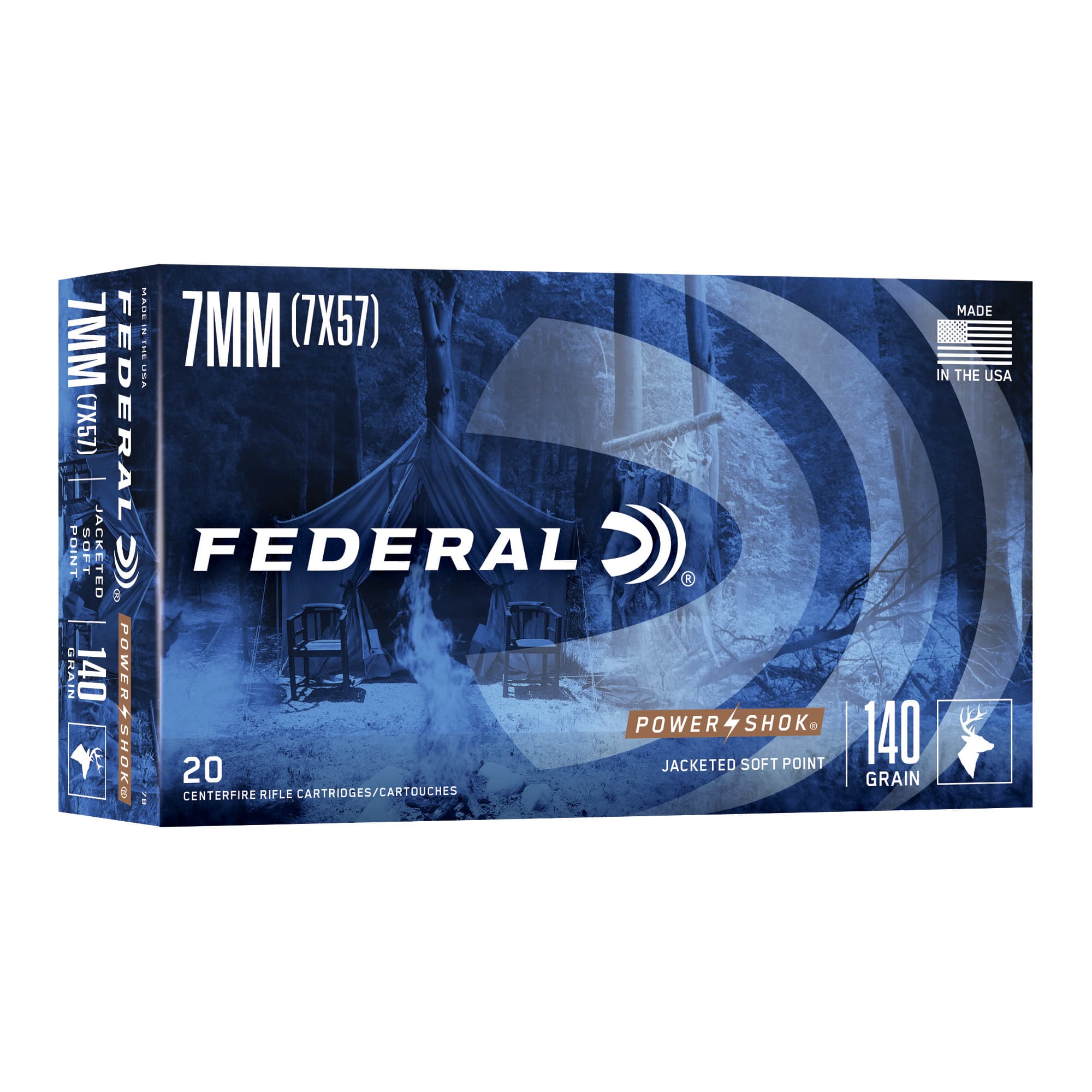Federal Power-Shok Rifle Ammo 7mm Mauser 140 gr. Jacketed Soft Point 20 rd.
